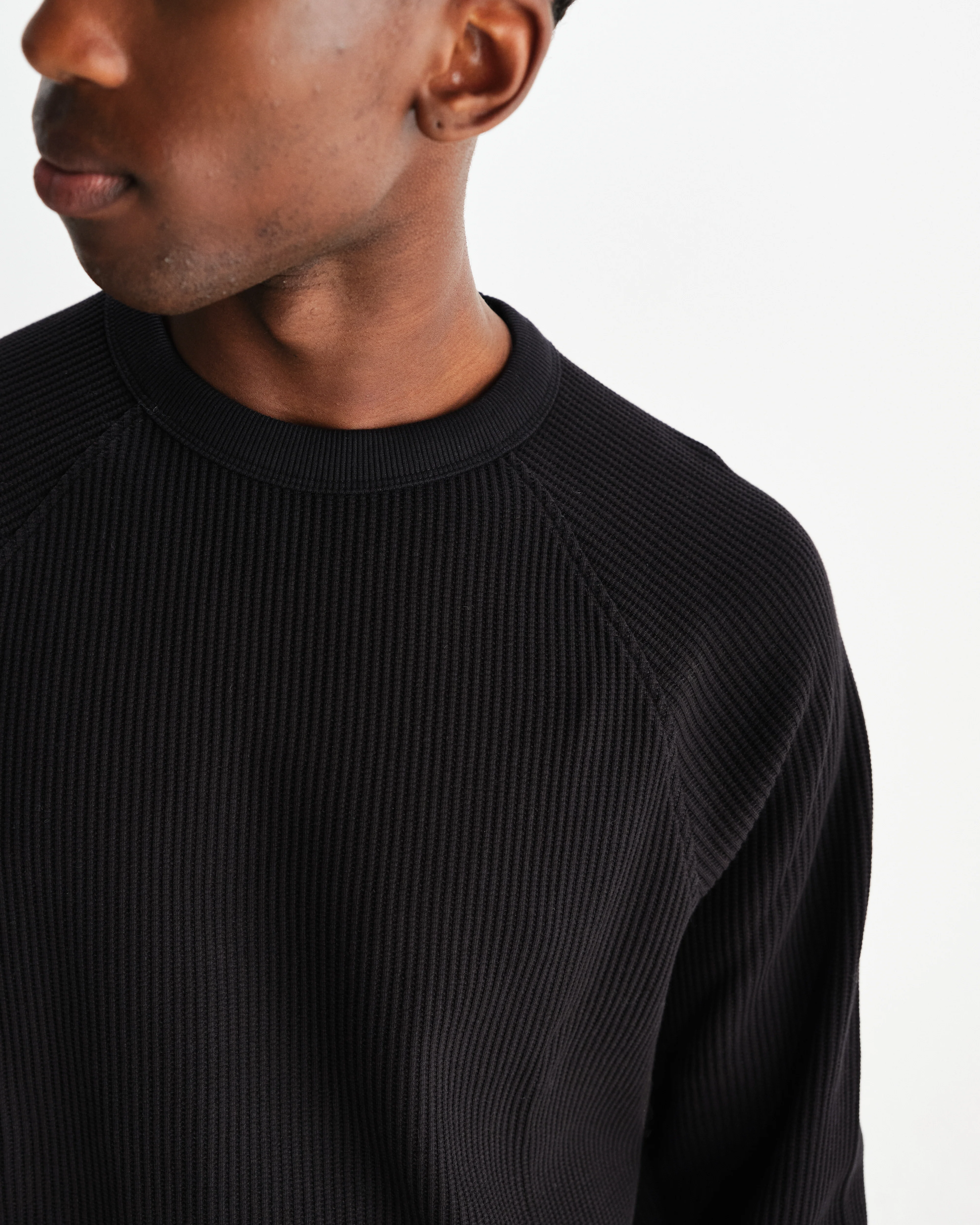 Riley - Black Structured Waffle Crewneck Jumper - Image 3