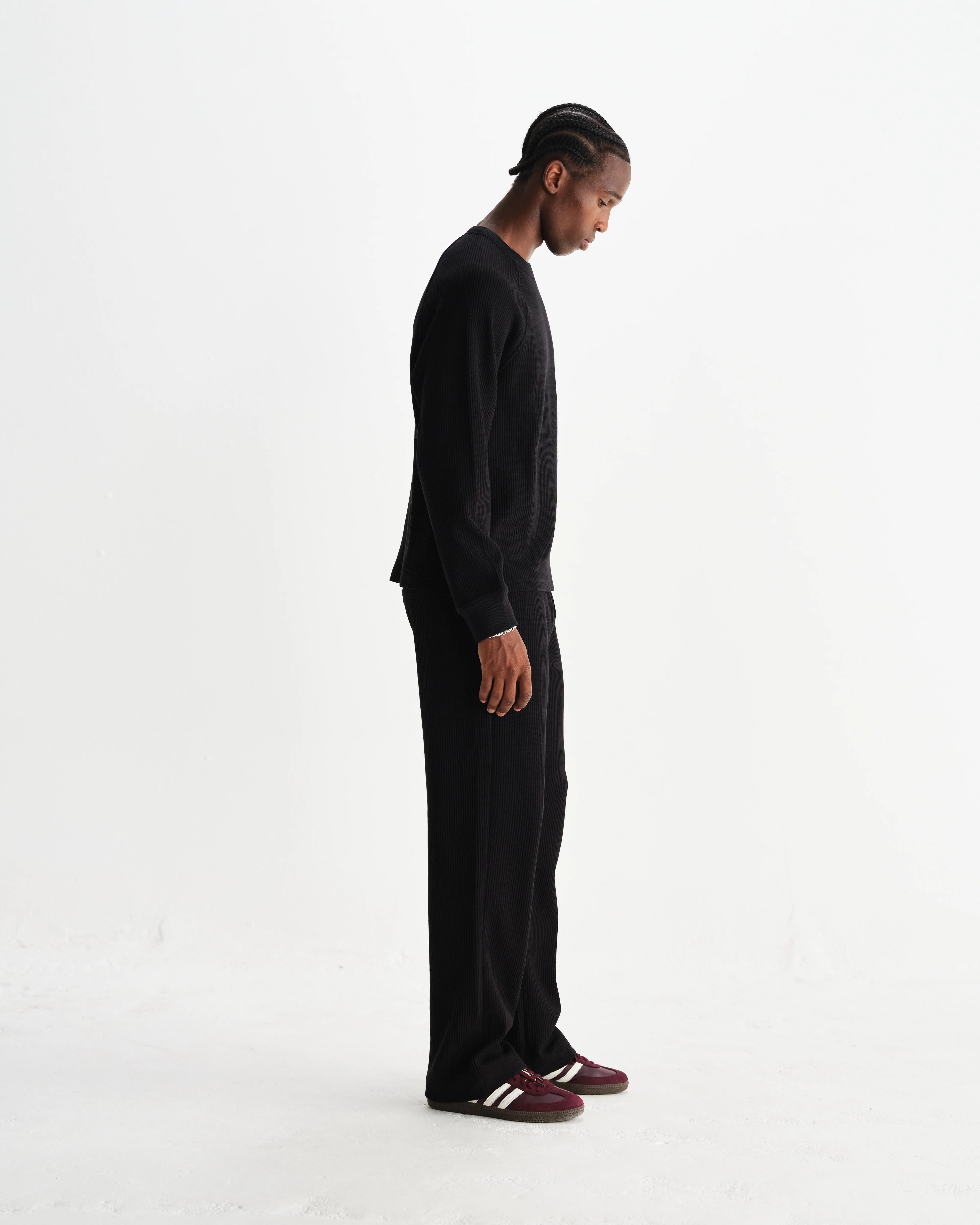 Riley - Black Structured Waffle Crewneck Jumper - Image 5