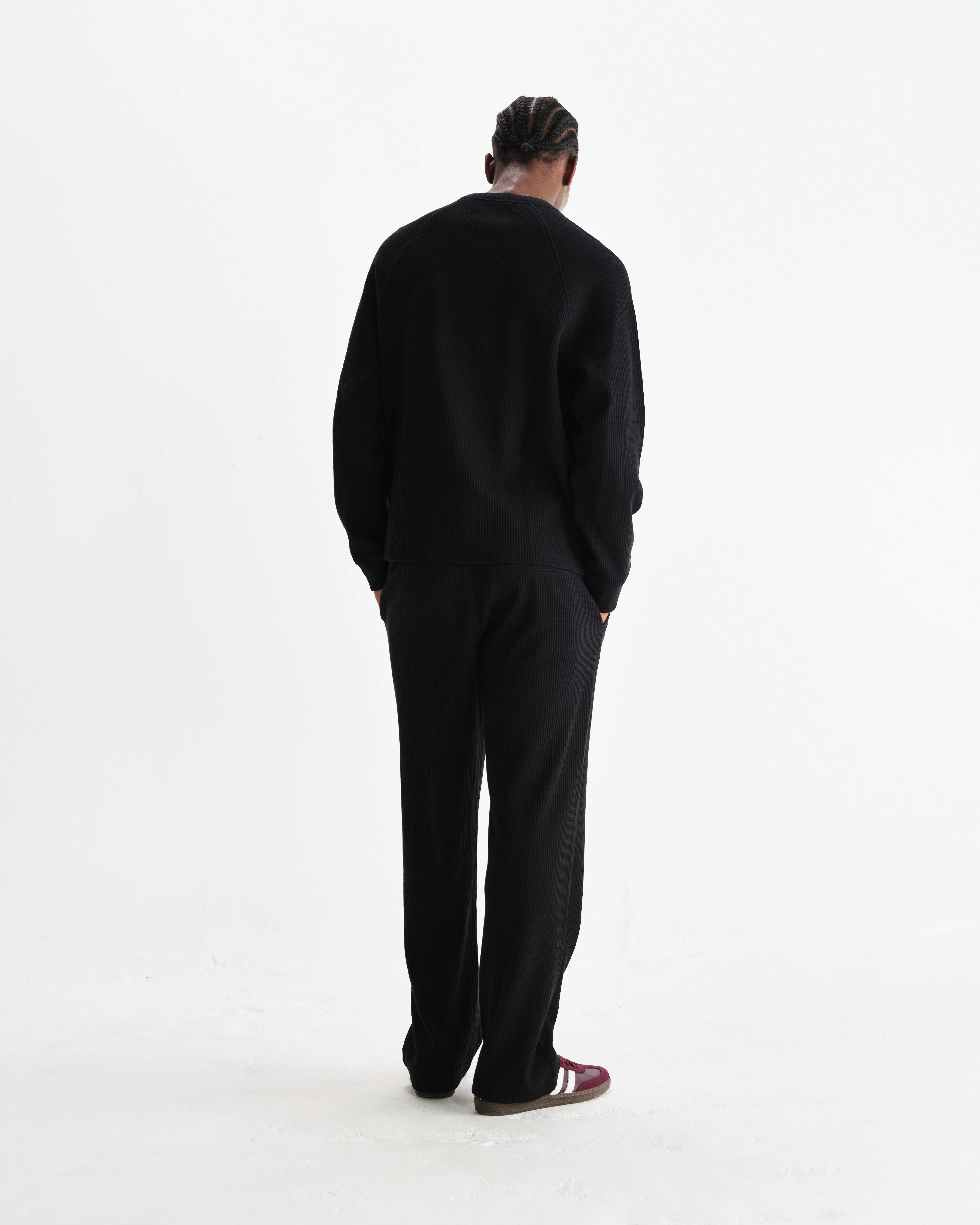 Riley - Black Structured Waffle Crewneck Jumper - Image 6