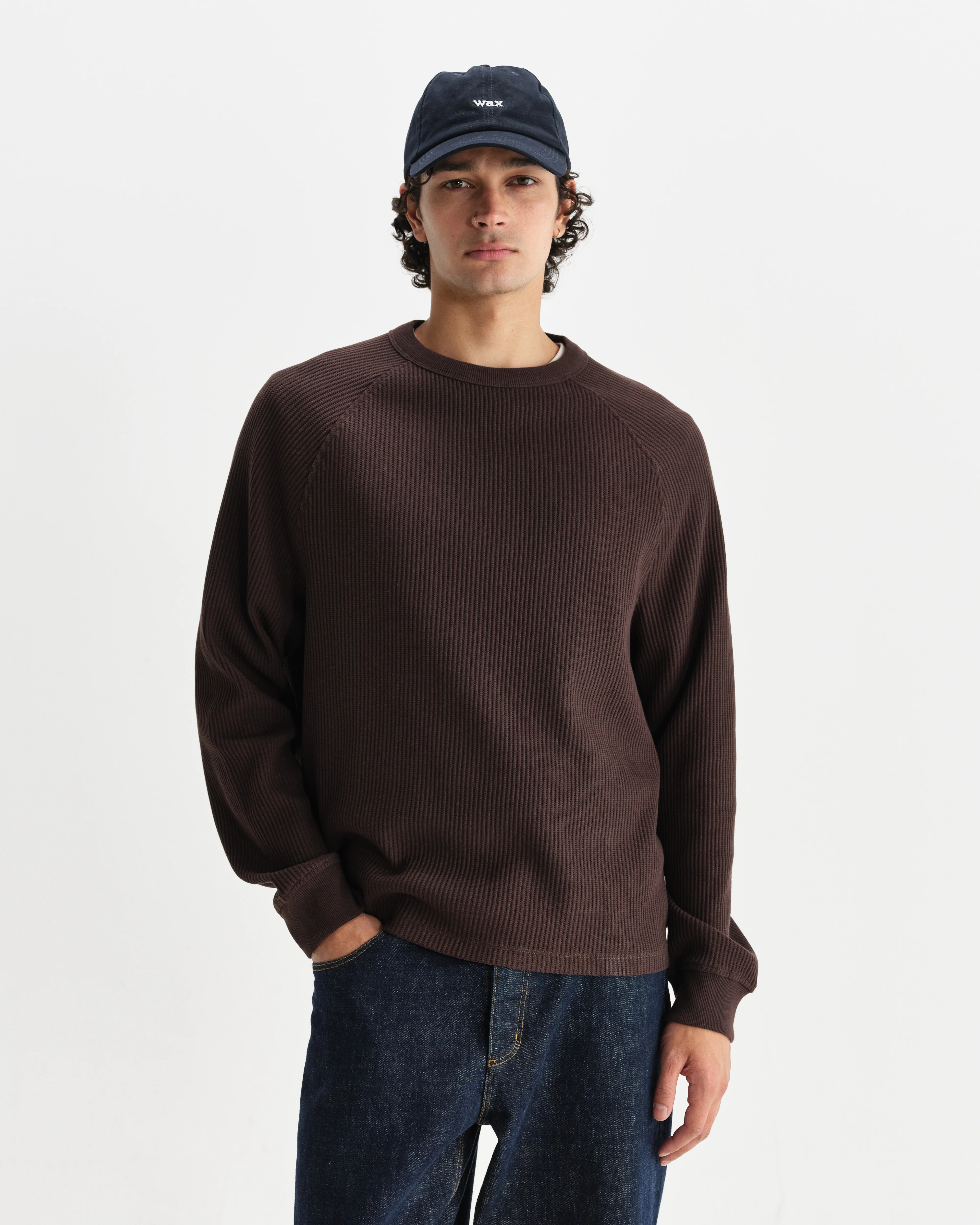 Riley - Dark Brown Structured Waffle Crewneck Jumper - Image 2