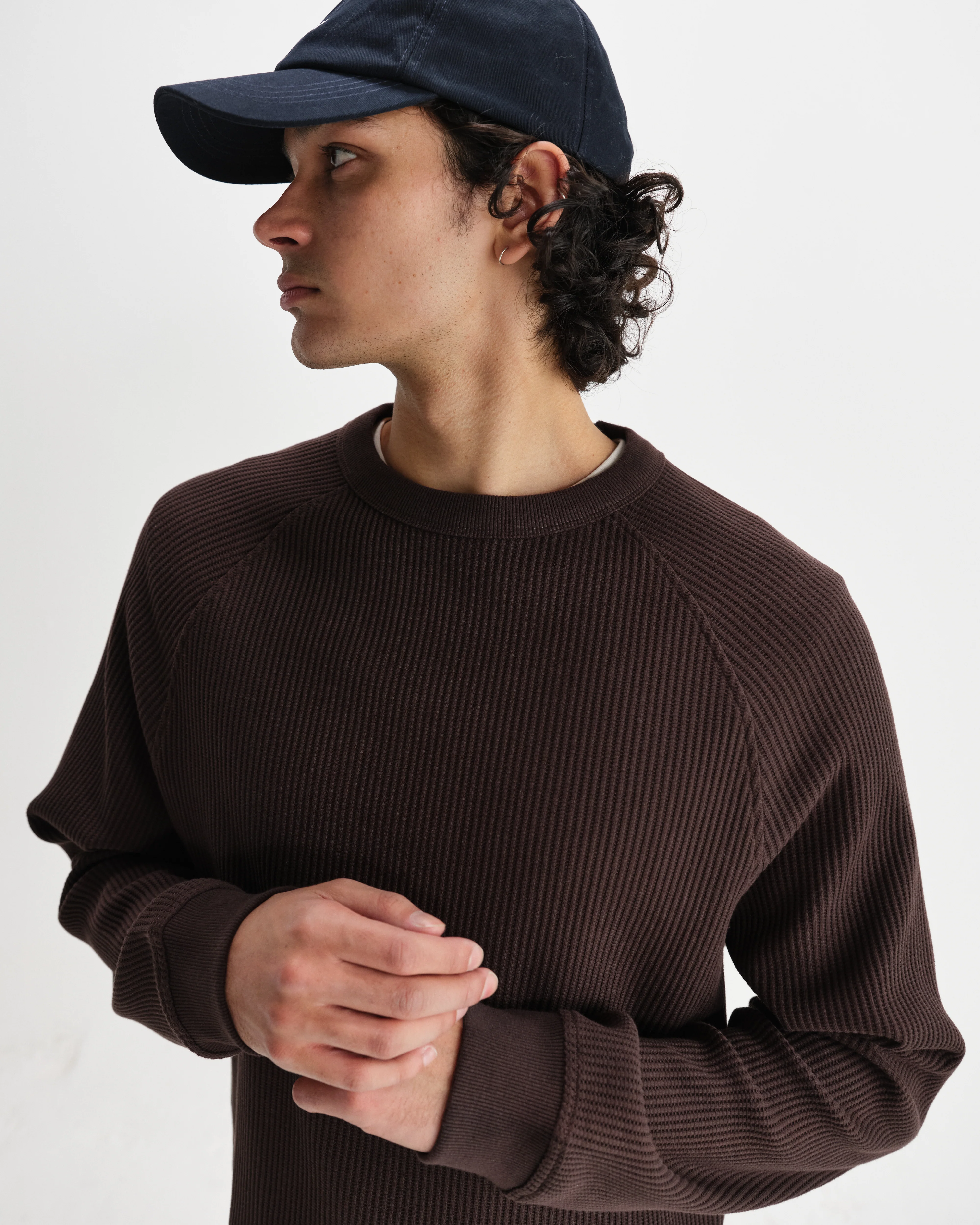 Riley - Dark Brown Structured Waffle Crewneck Jumper - Image 3