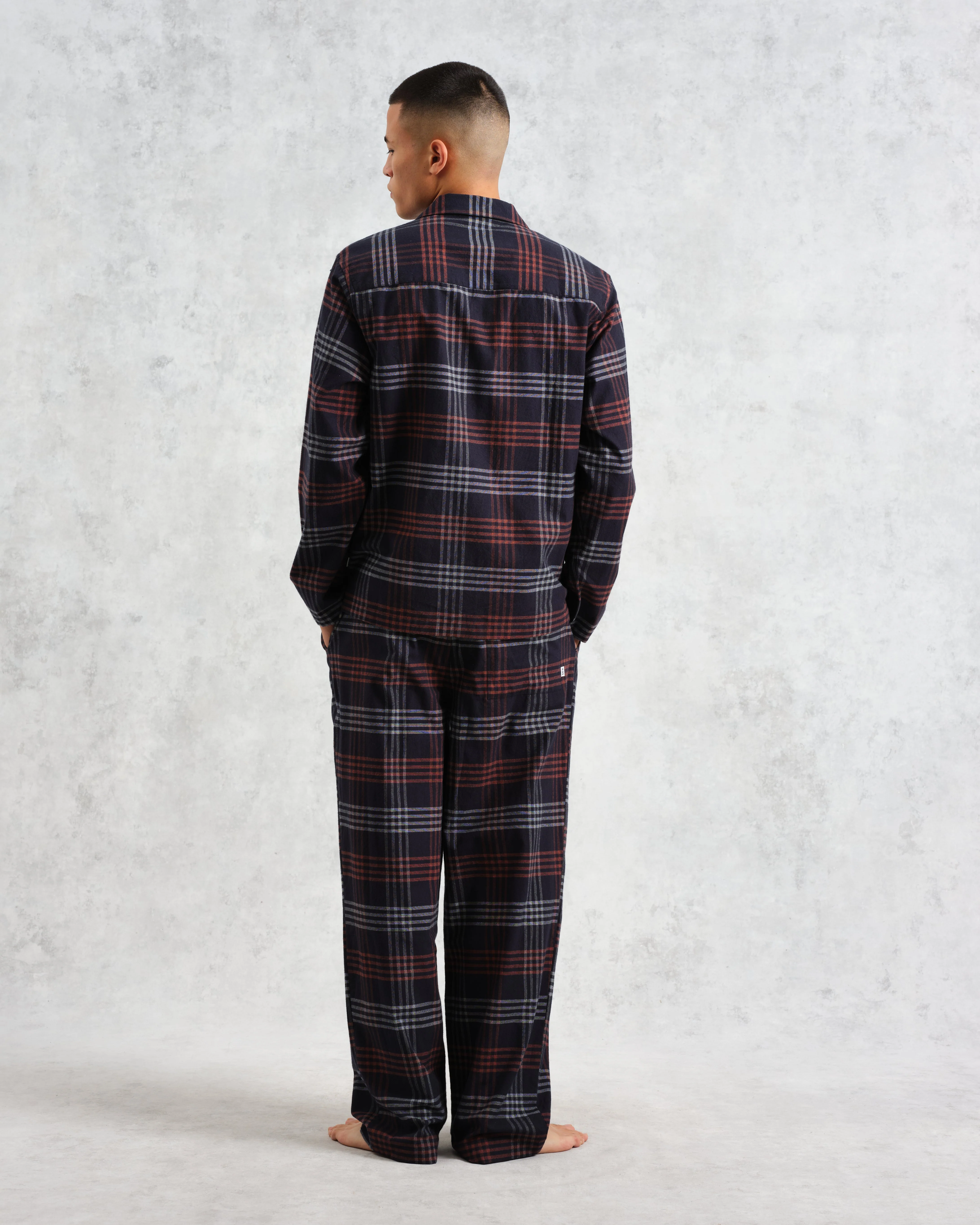 Ripley - Navy And Orange Check Flannel Lounge Shirt - Image 6
