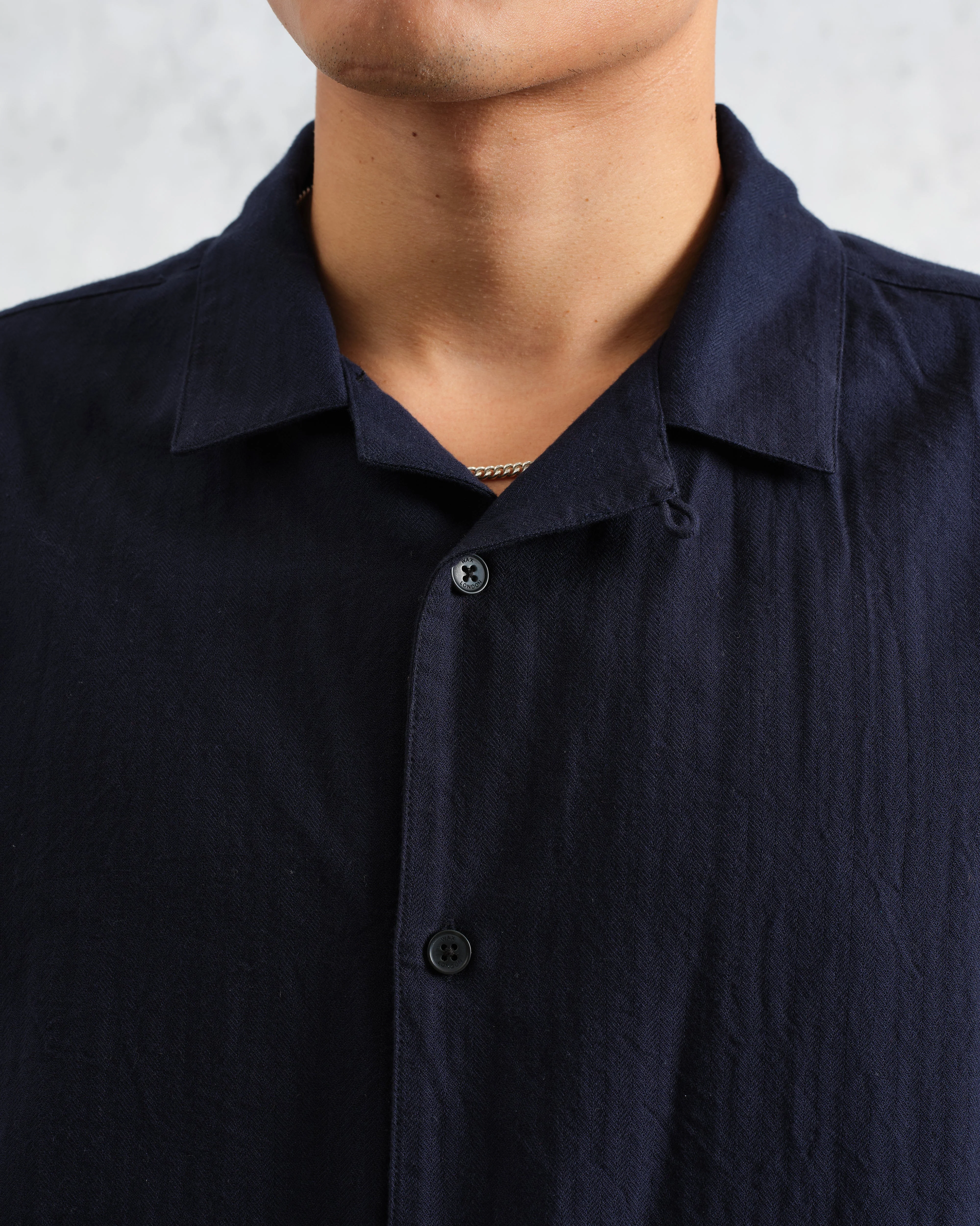 Ripley - Navy Brushed Herringbone Lounge Shirt - Image 3