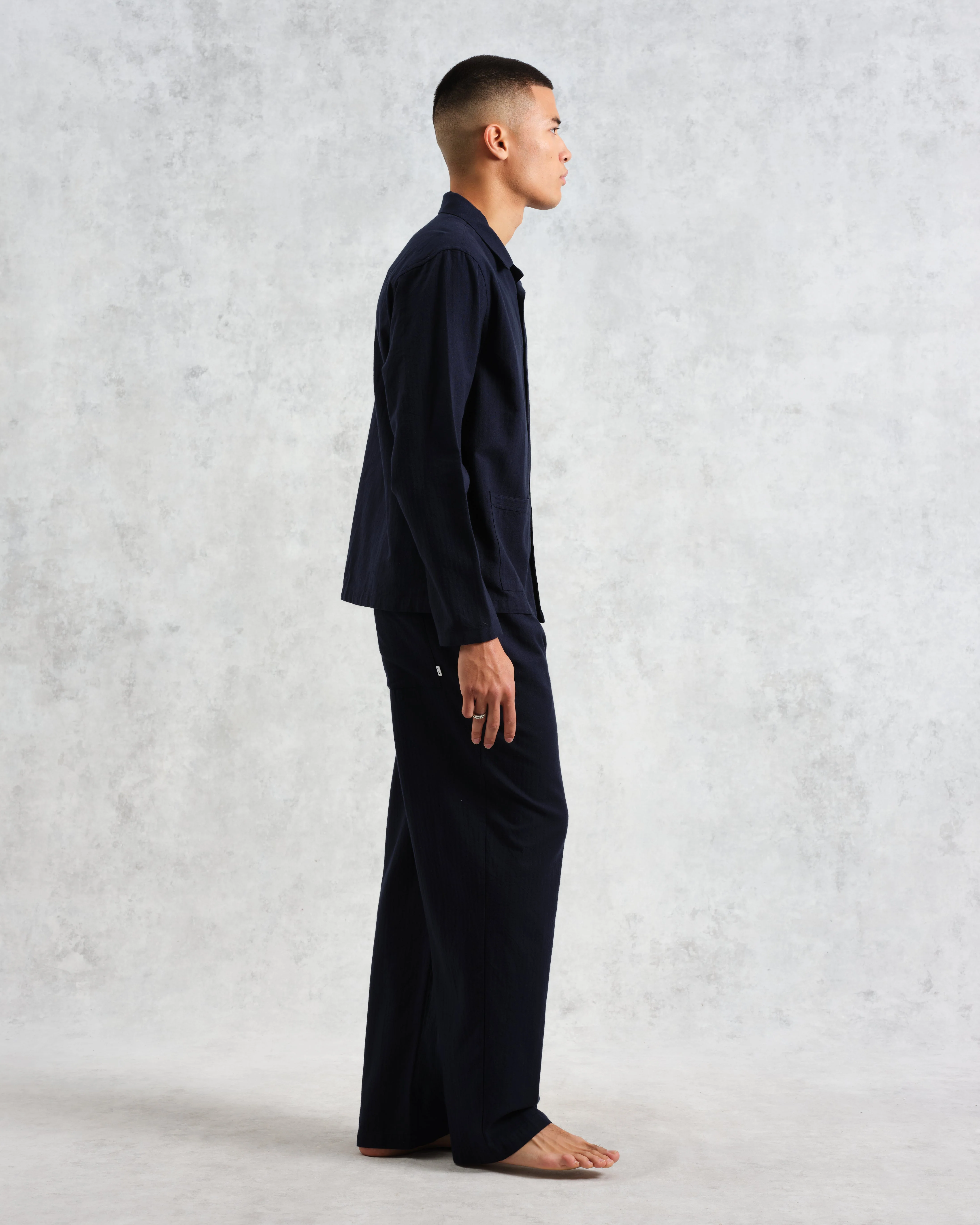Ripley - Navy Brushed Herringbone Lounge Shirt - Image 5