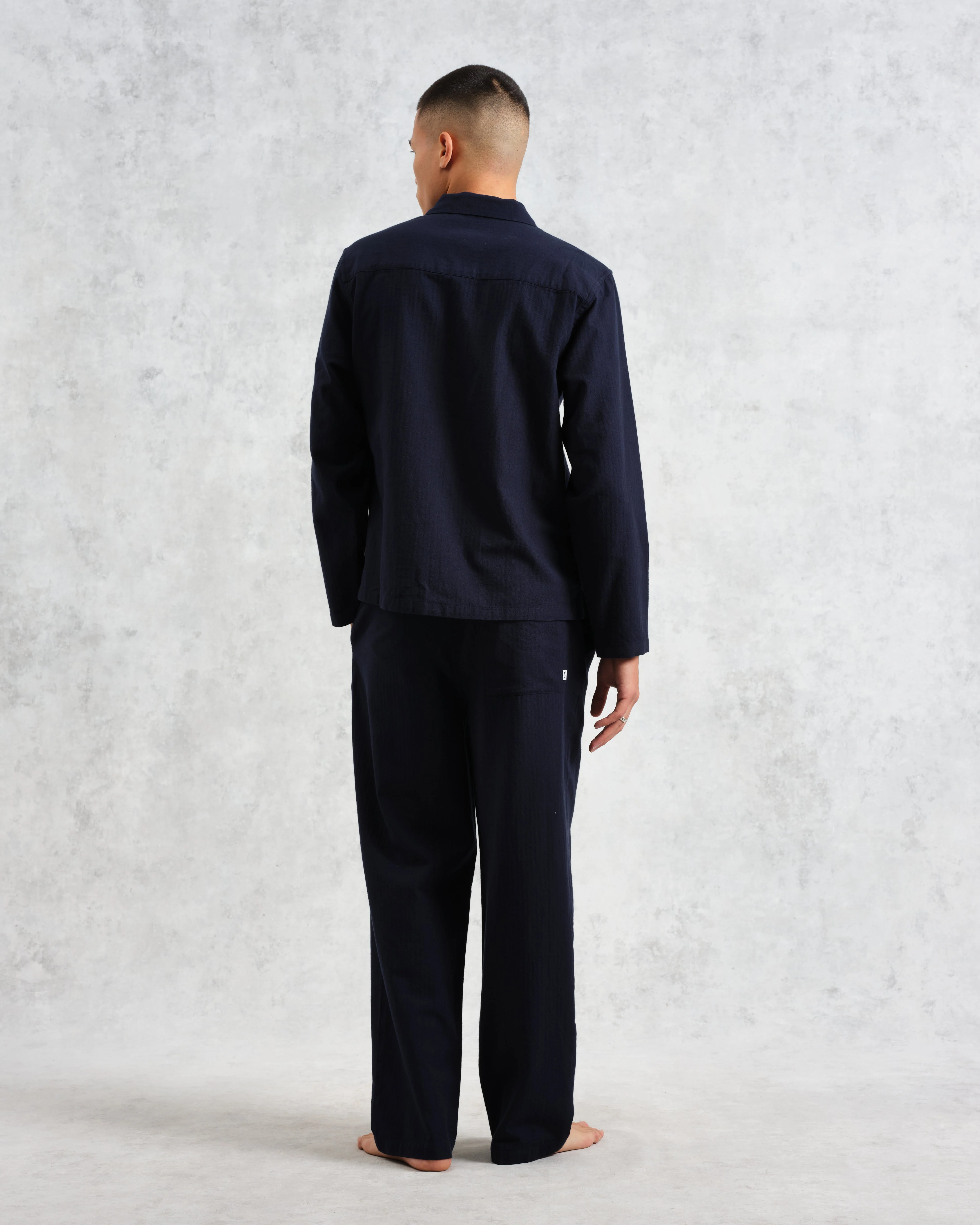 Ripley - Navy Brushed Herringbone Lounge Shirt - Image 6