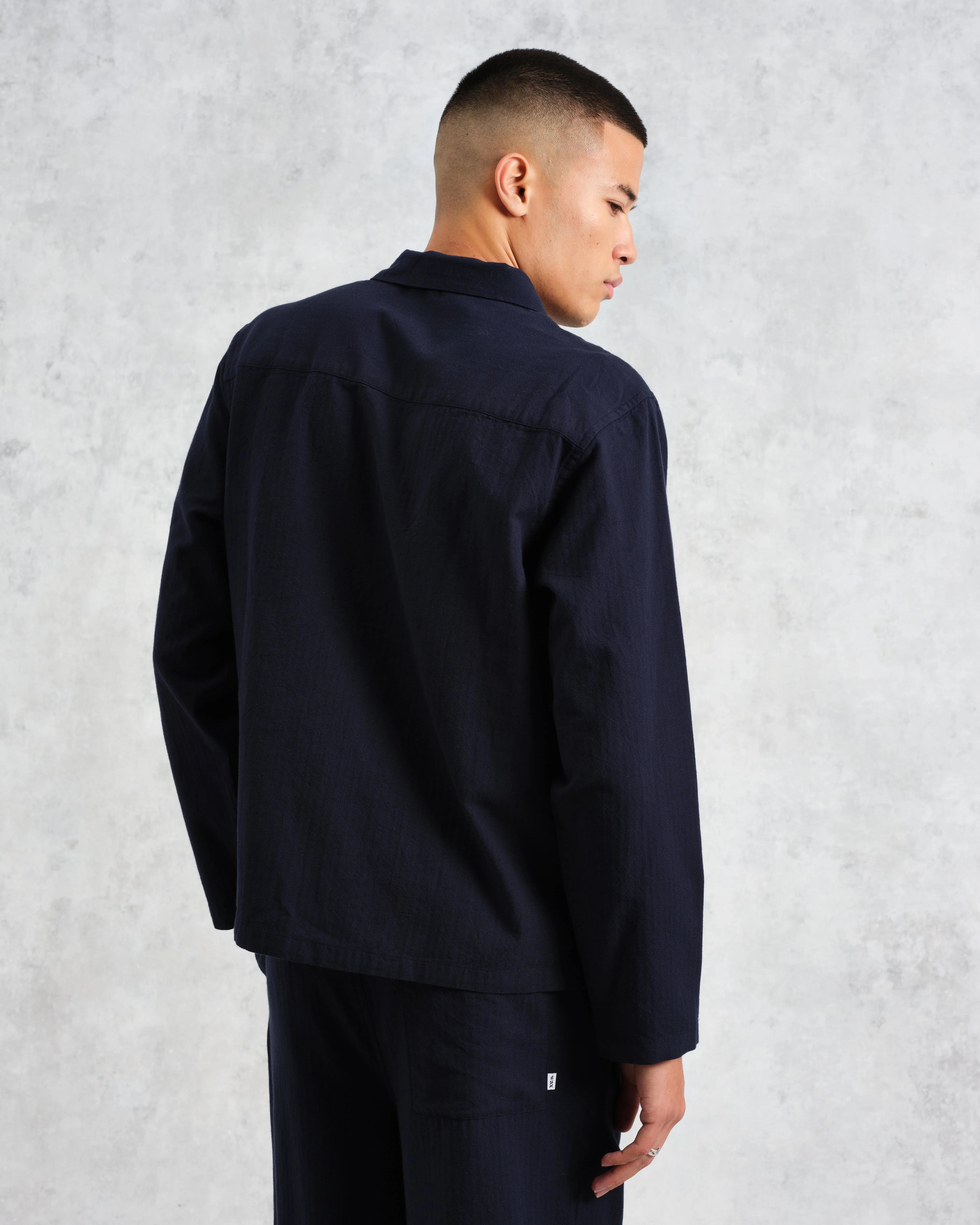 Ripley - Navy Brushed Herringbone Lounge Shirt - Image 7