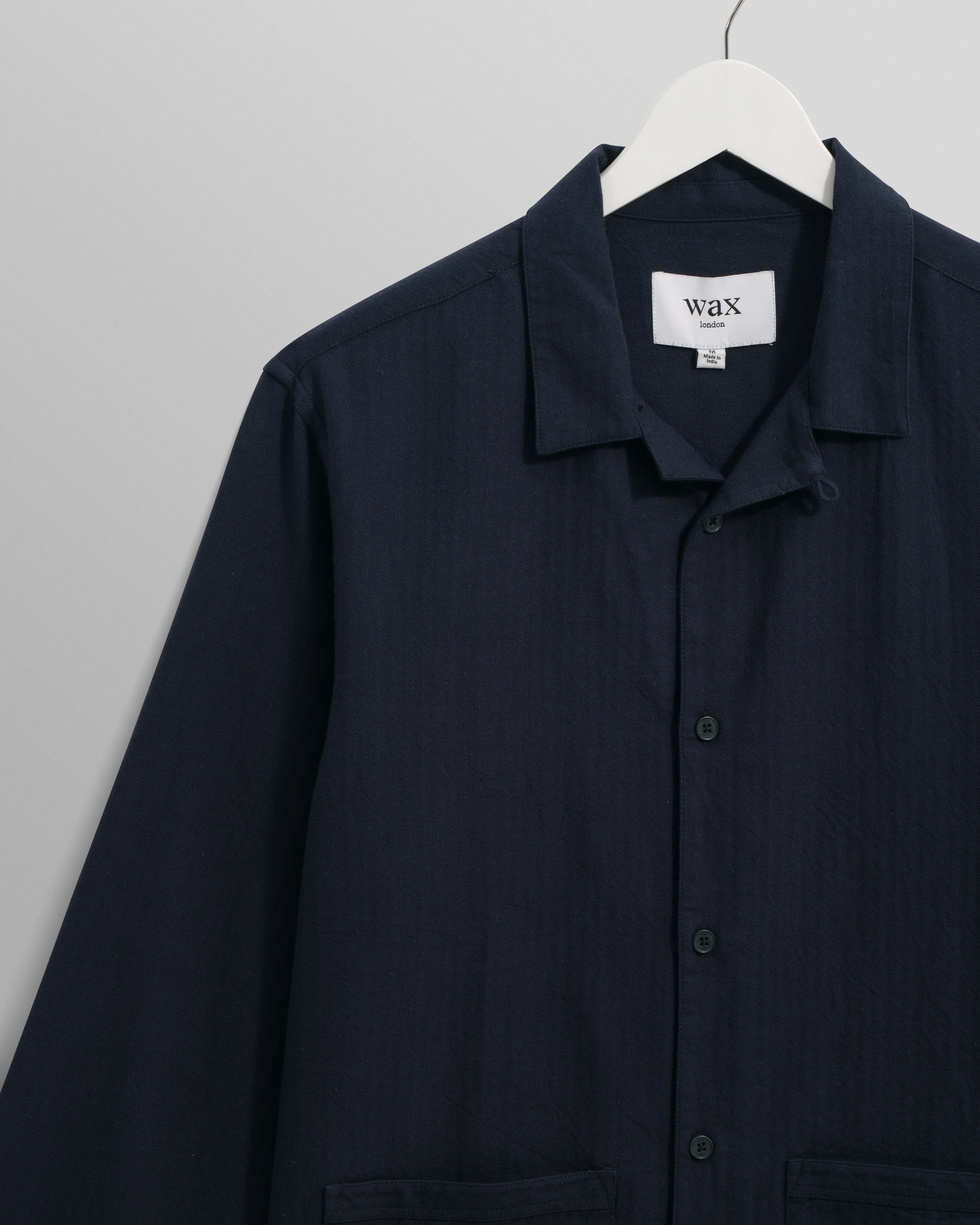 Ripley - Navy Brushed Herringbone Lounge Shirt - Image 8
