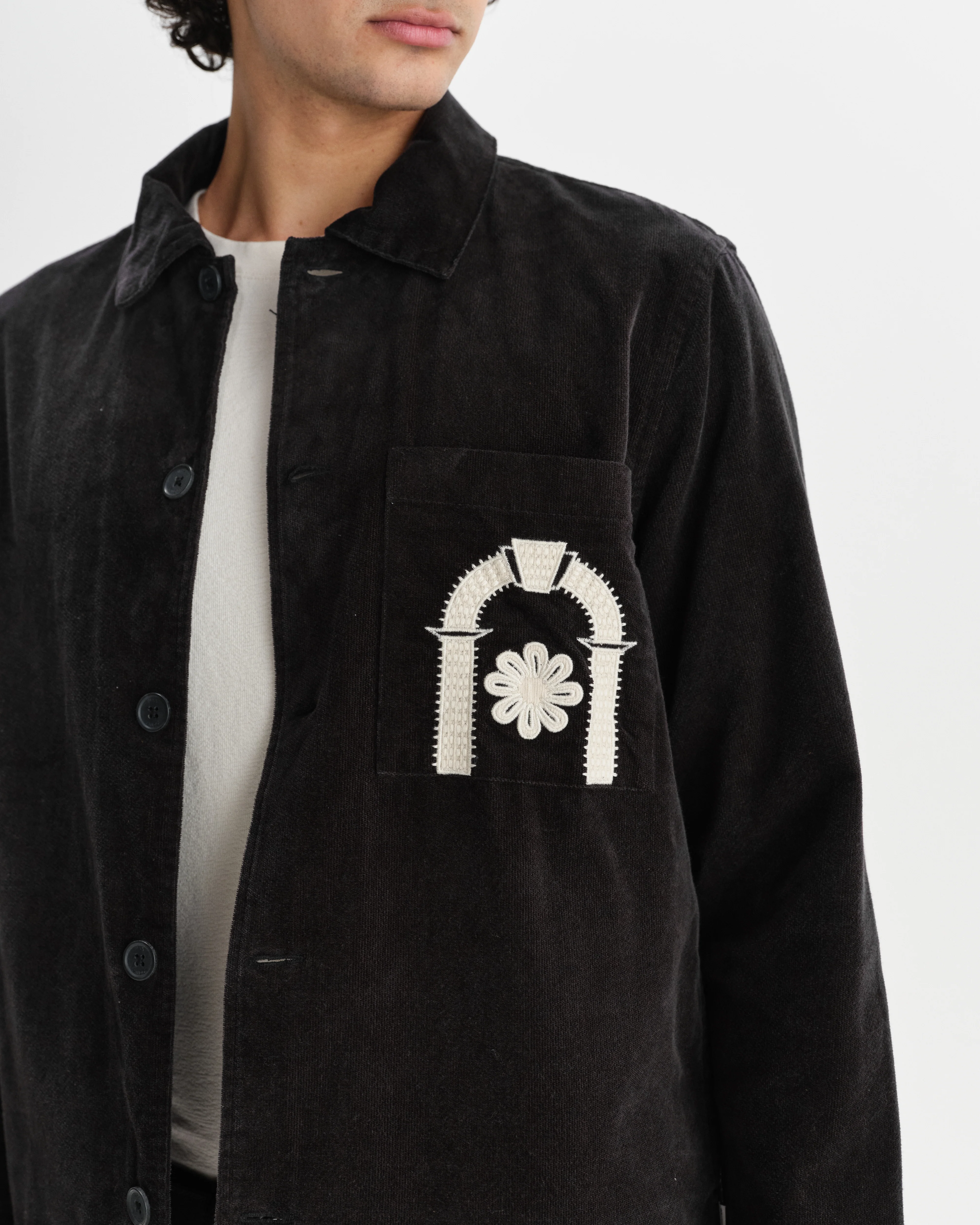 Rockley - Black And Ecru Applique Velvet Overshirt - Image 3