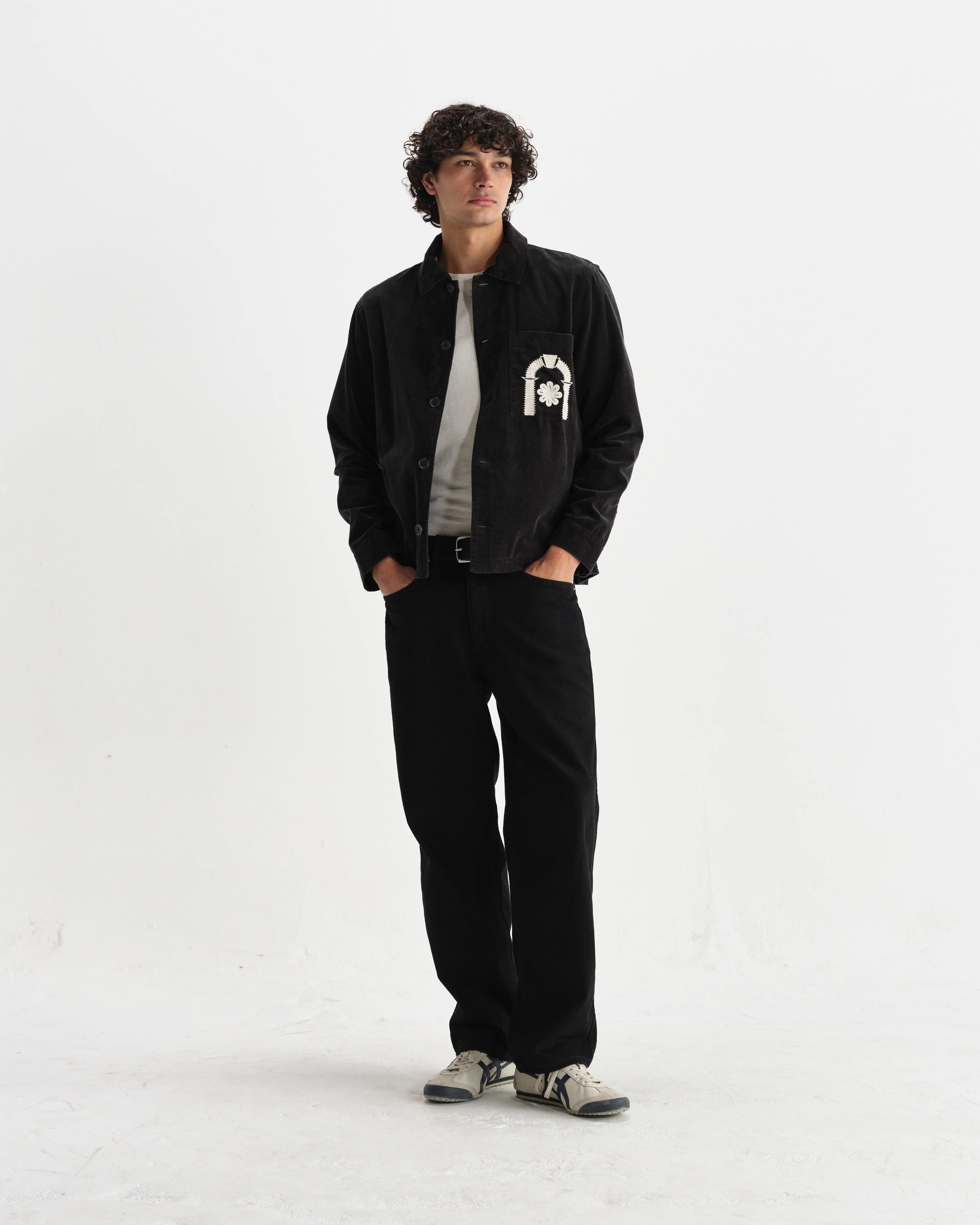 Rockley - Black And Ecru Applique Velvet Overshirt - Image 4