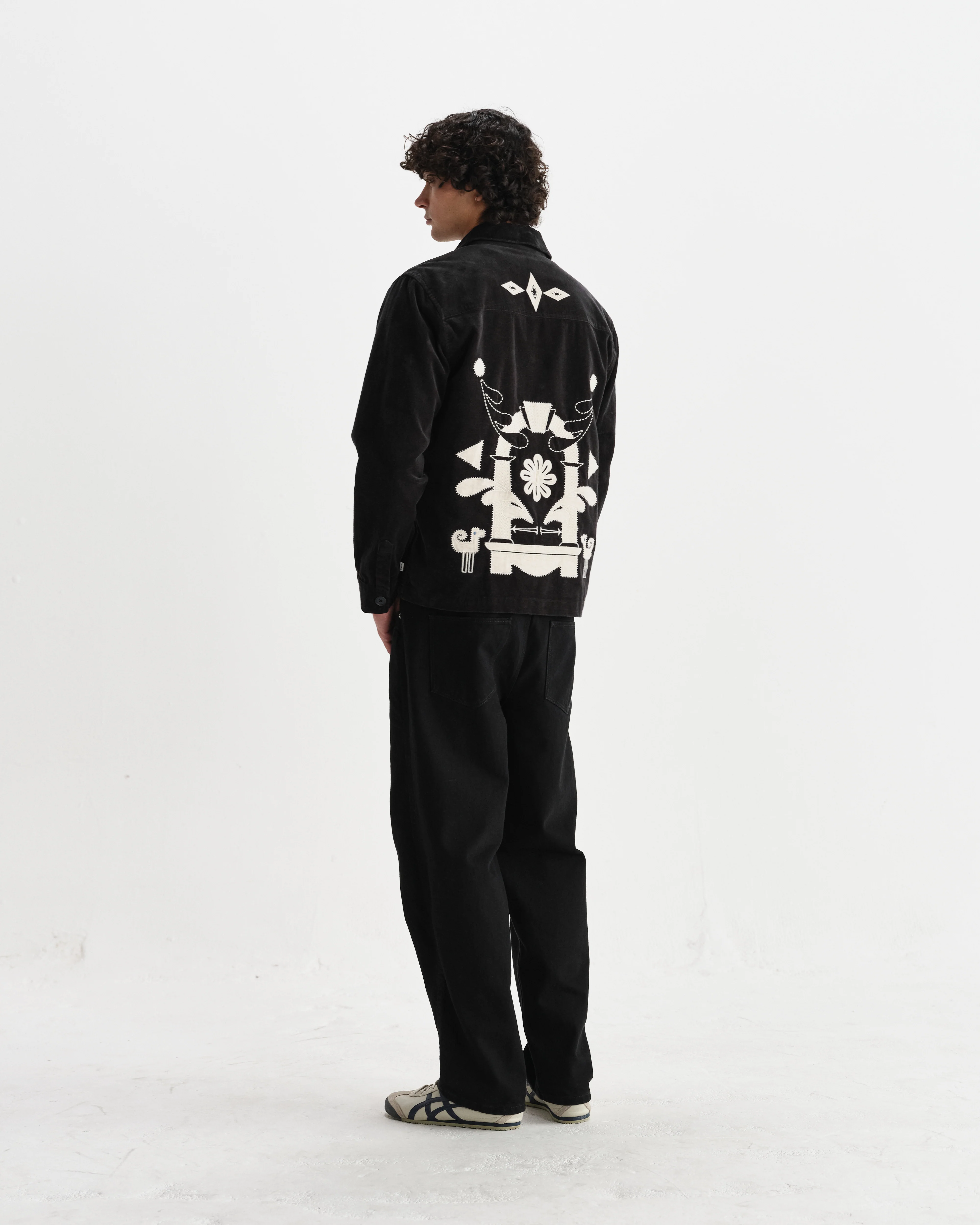 Rockley - Black And Ecru Applique Velvet Overshirt - Image 6