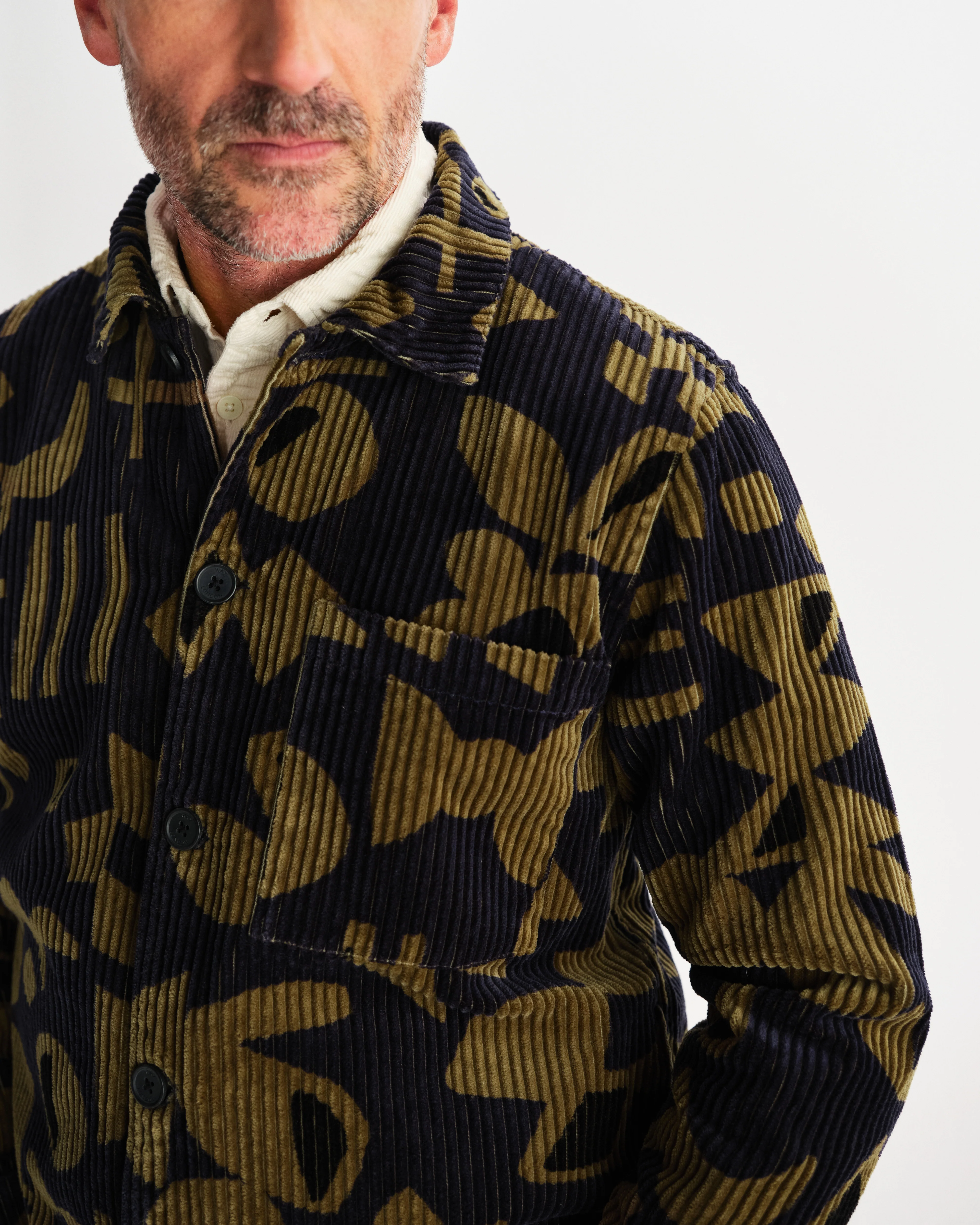Rockley - Navy And Khaki Shapes Jumbo Corduroy Overshirt - Image 3