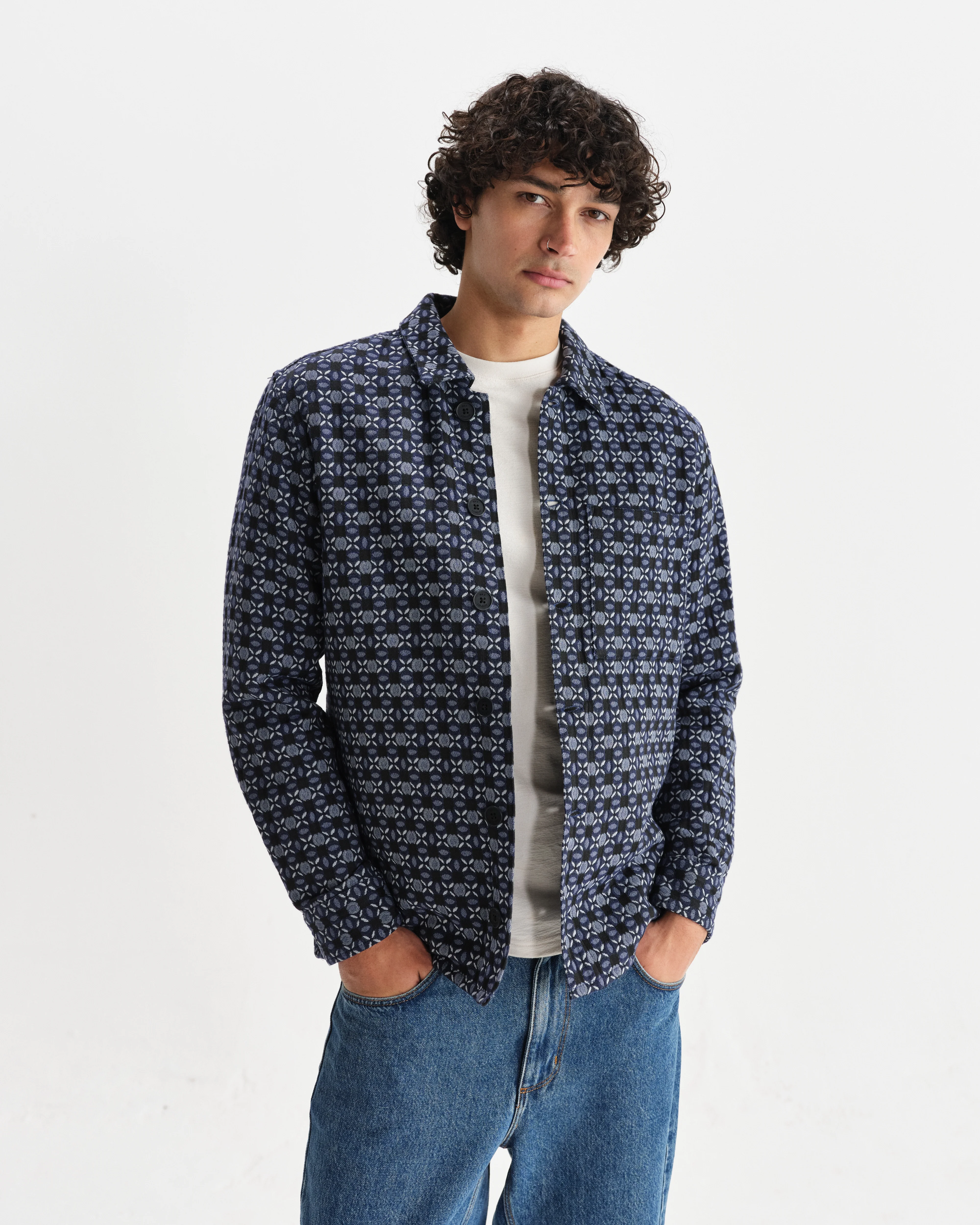 Rockley - Navy Geometric Jacquard Overshirt - Image 2