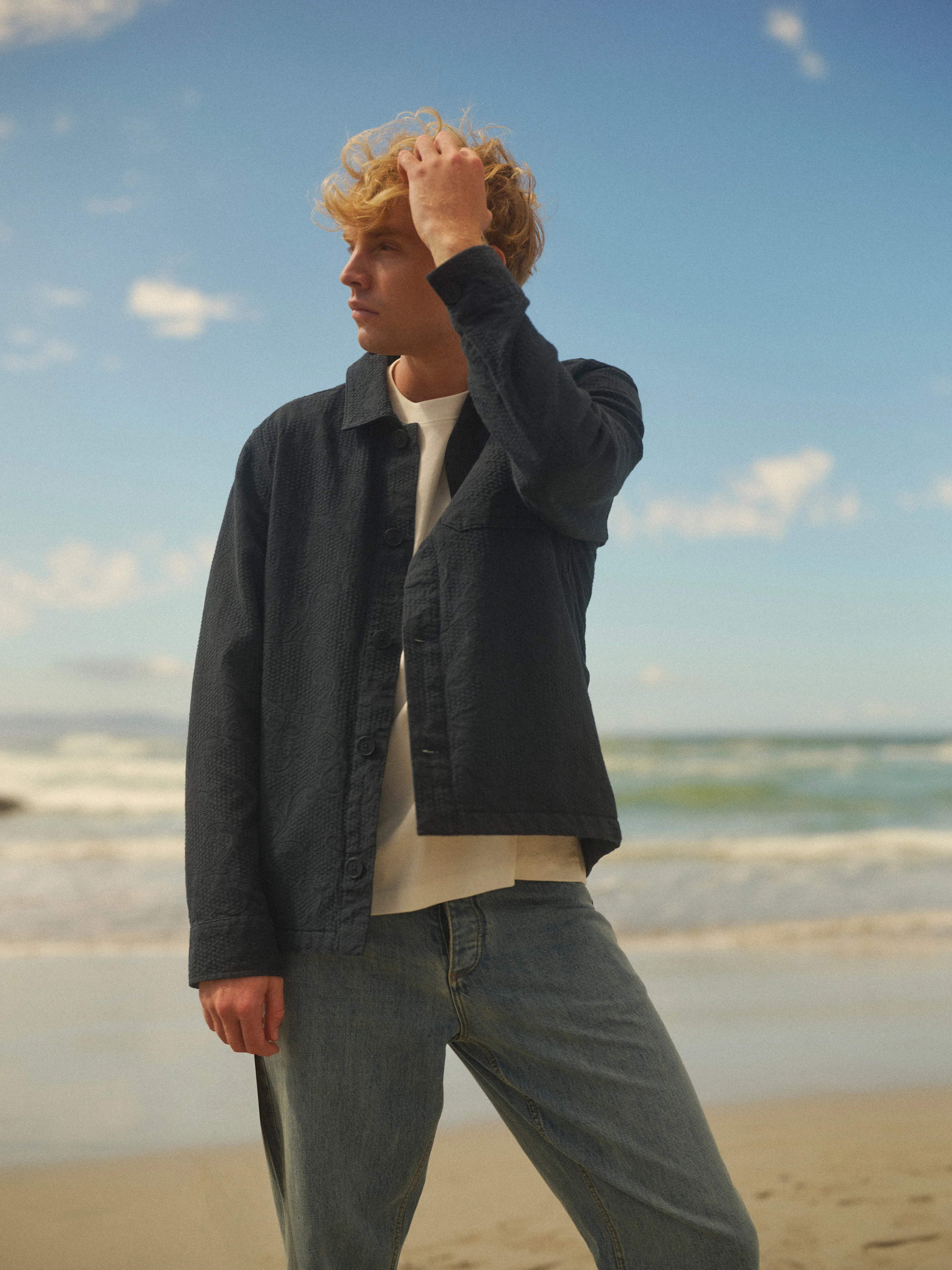 Rockley - Navy Honeycomb Jacquard Overshirt - Image 3