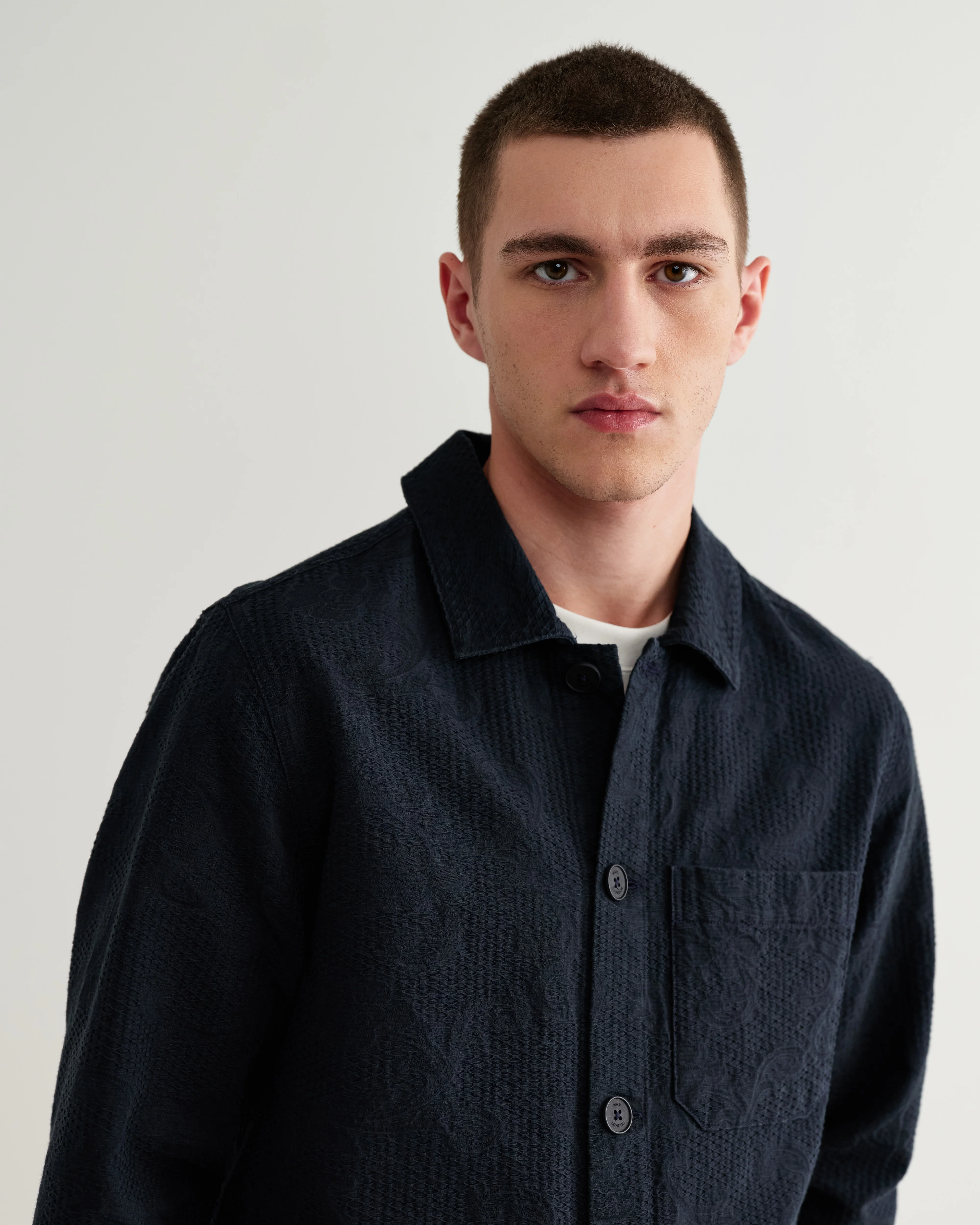 Rockley - Navy Honeycomb Jacquard Overshirt - Image 4