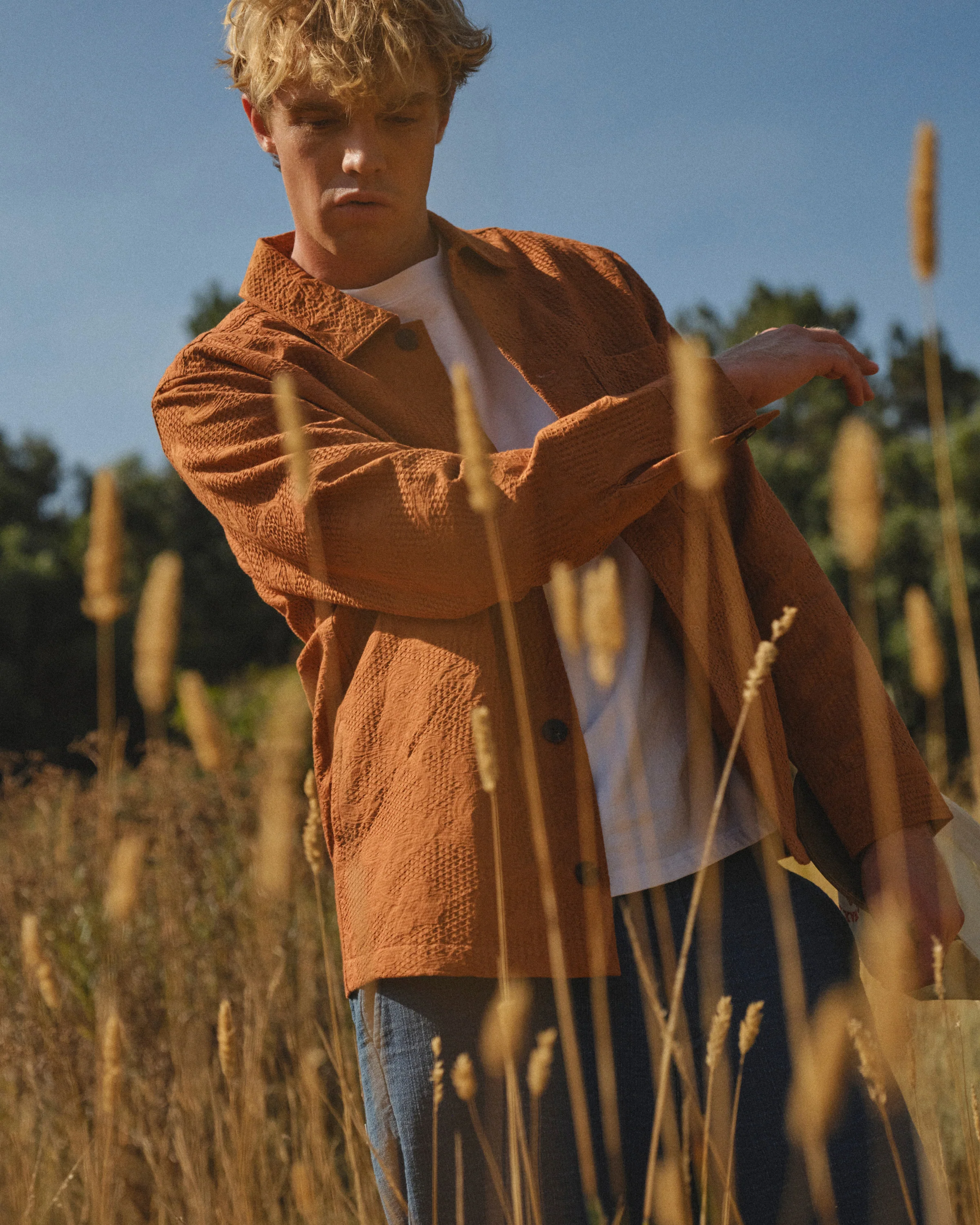 Rockley - Rust Honeycomb Jacquard Overshirt - Image 3