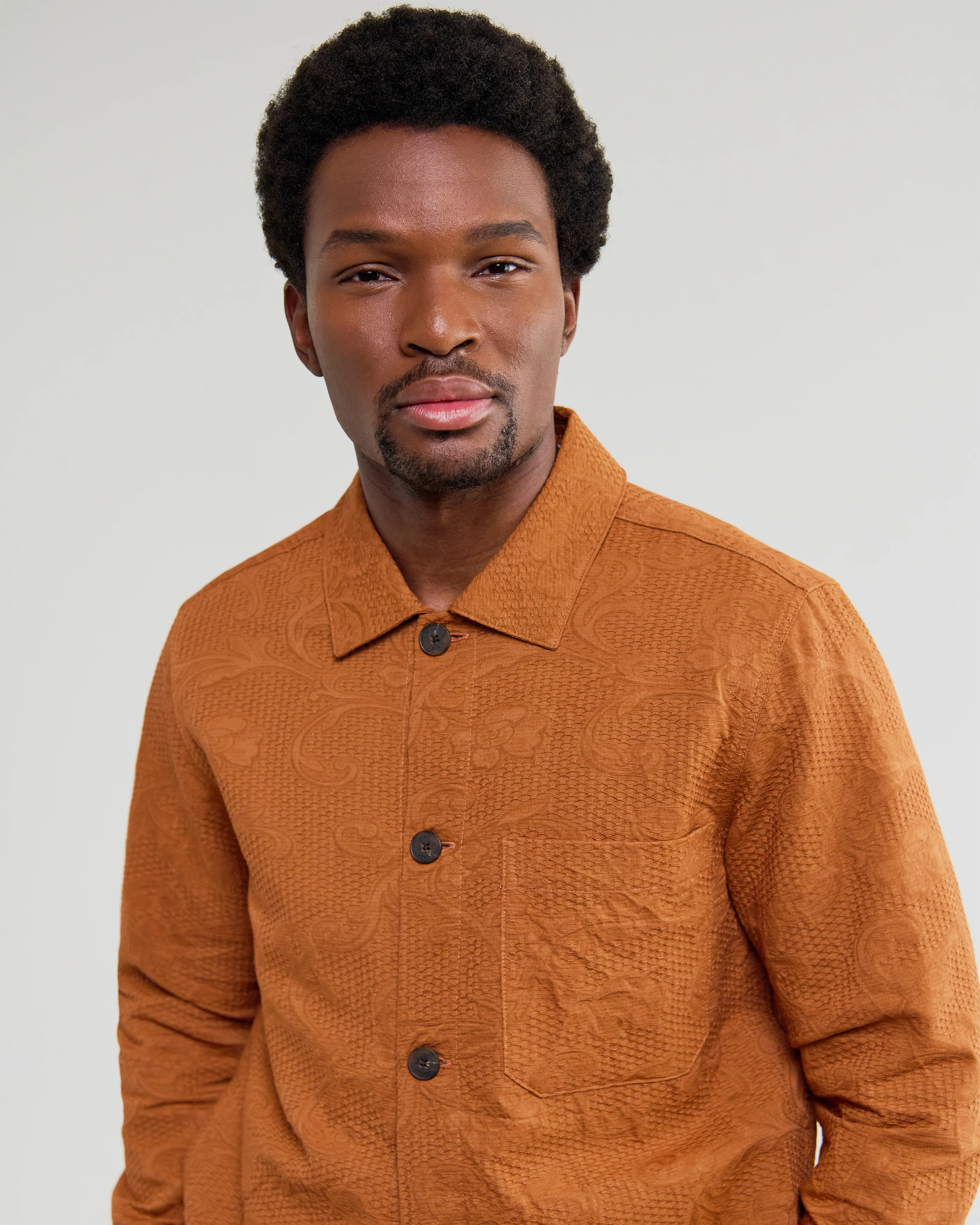 Rockley - Rust Honeycomb Jacquard Overshirt - Image 4