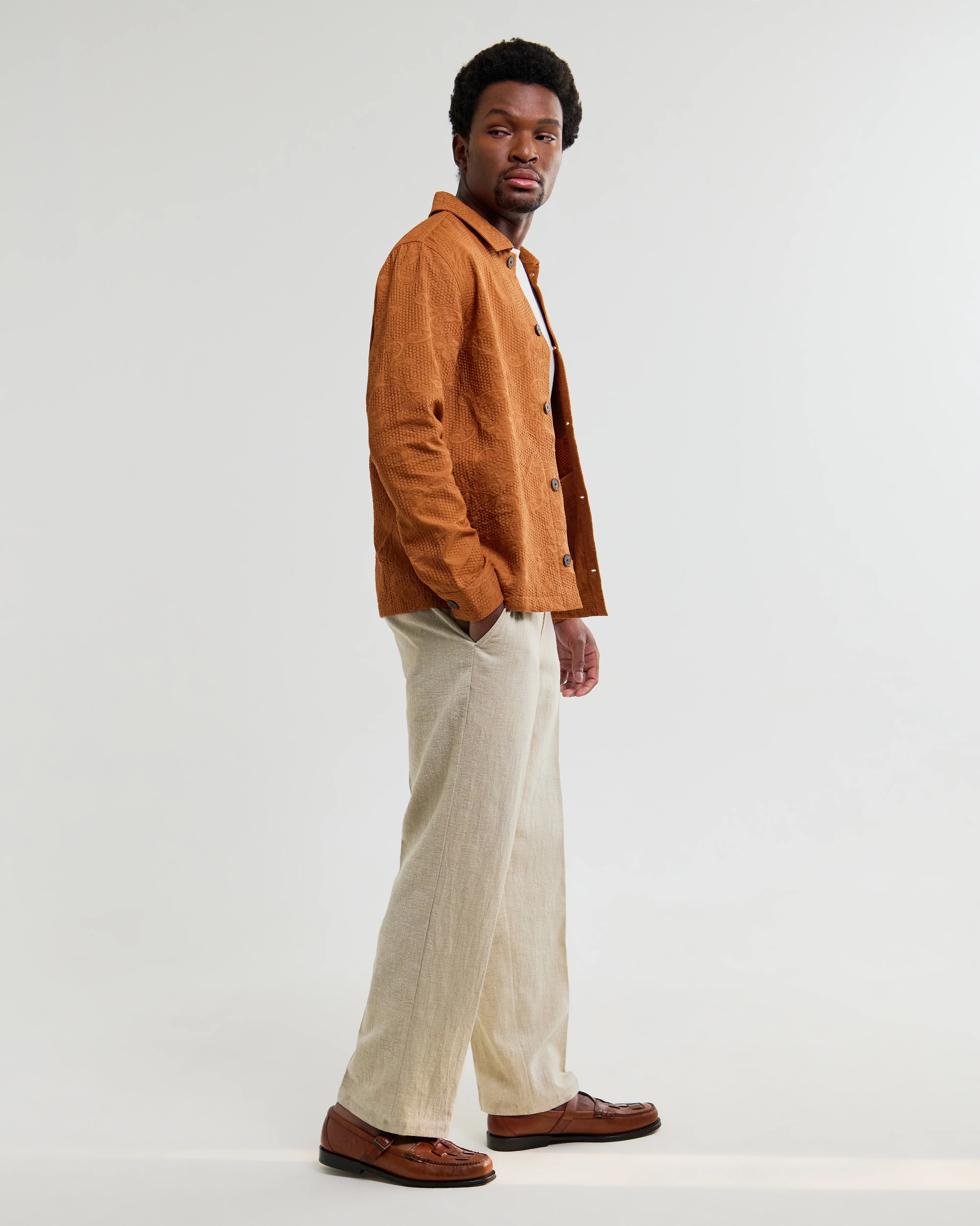 Rockley - Rust Honeycomb Jacquard Overshirt - Image 6