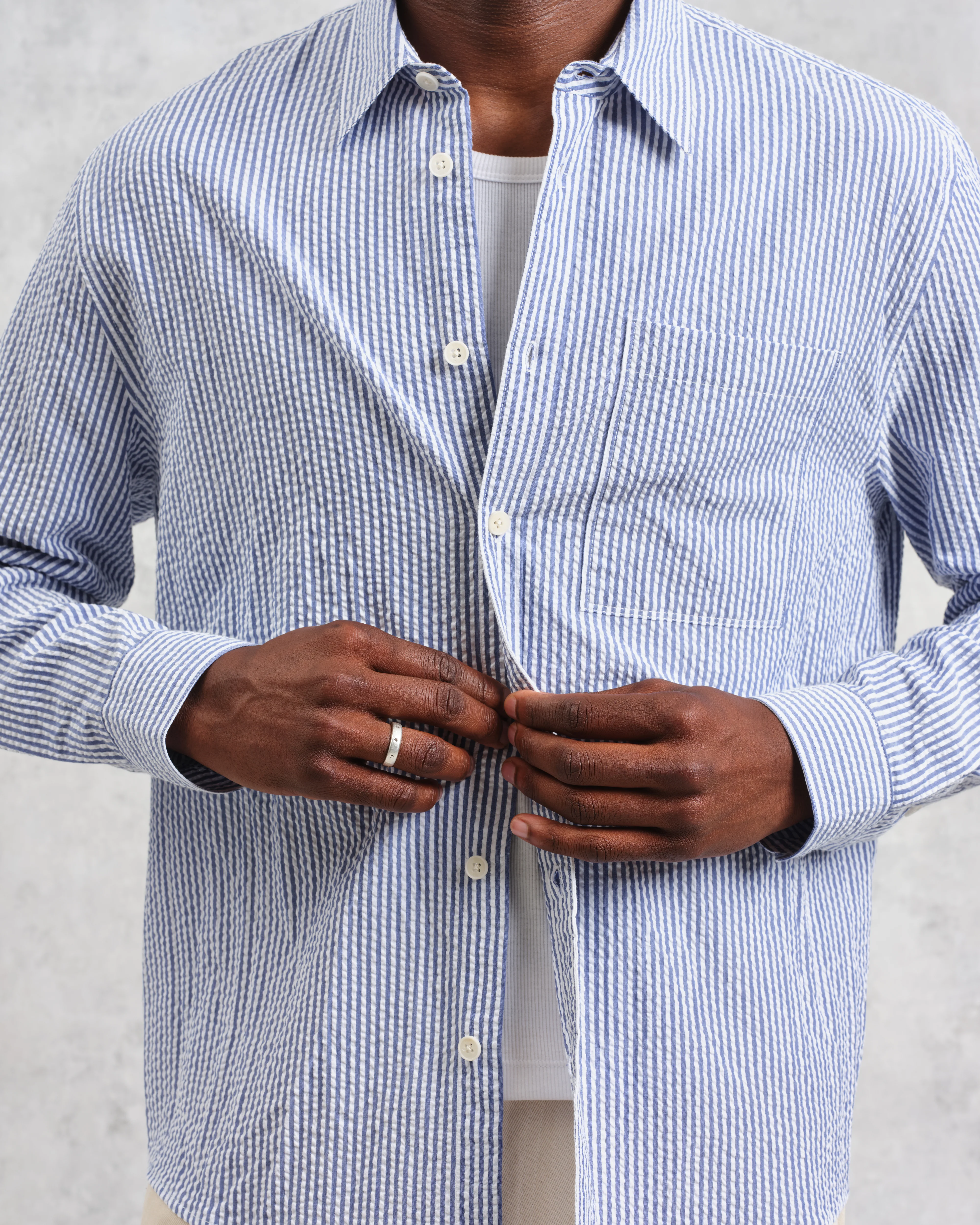 Rove - Blue Striped Cotton-Seersucker Shirt - Image 4