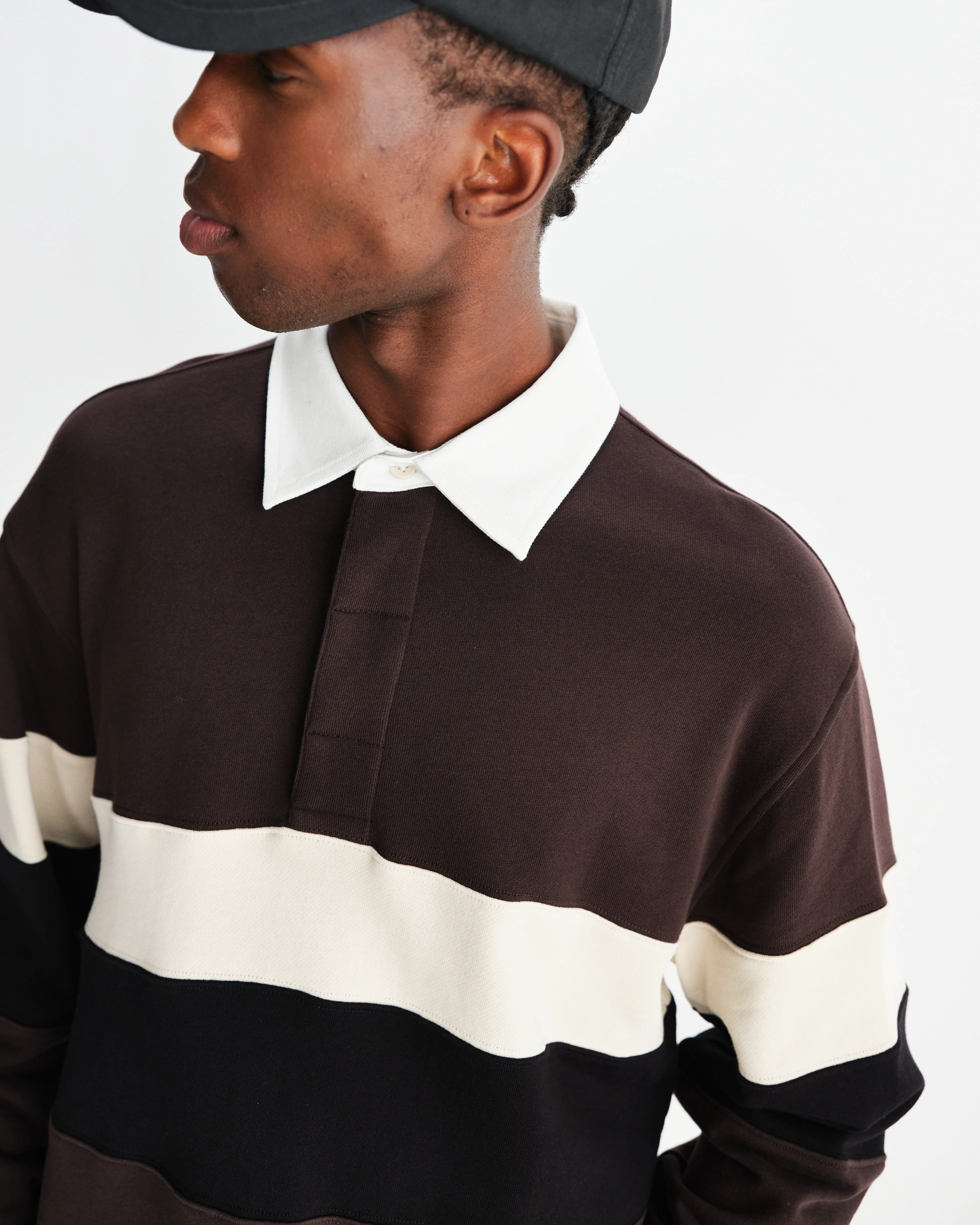 Rowhill - Brown And Black Panelled Loopback Rugby Shirt - Image 3
