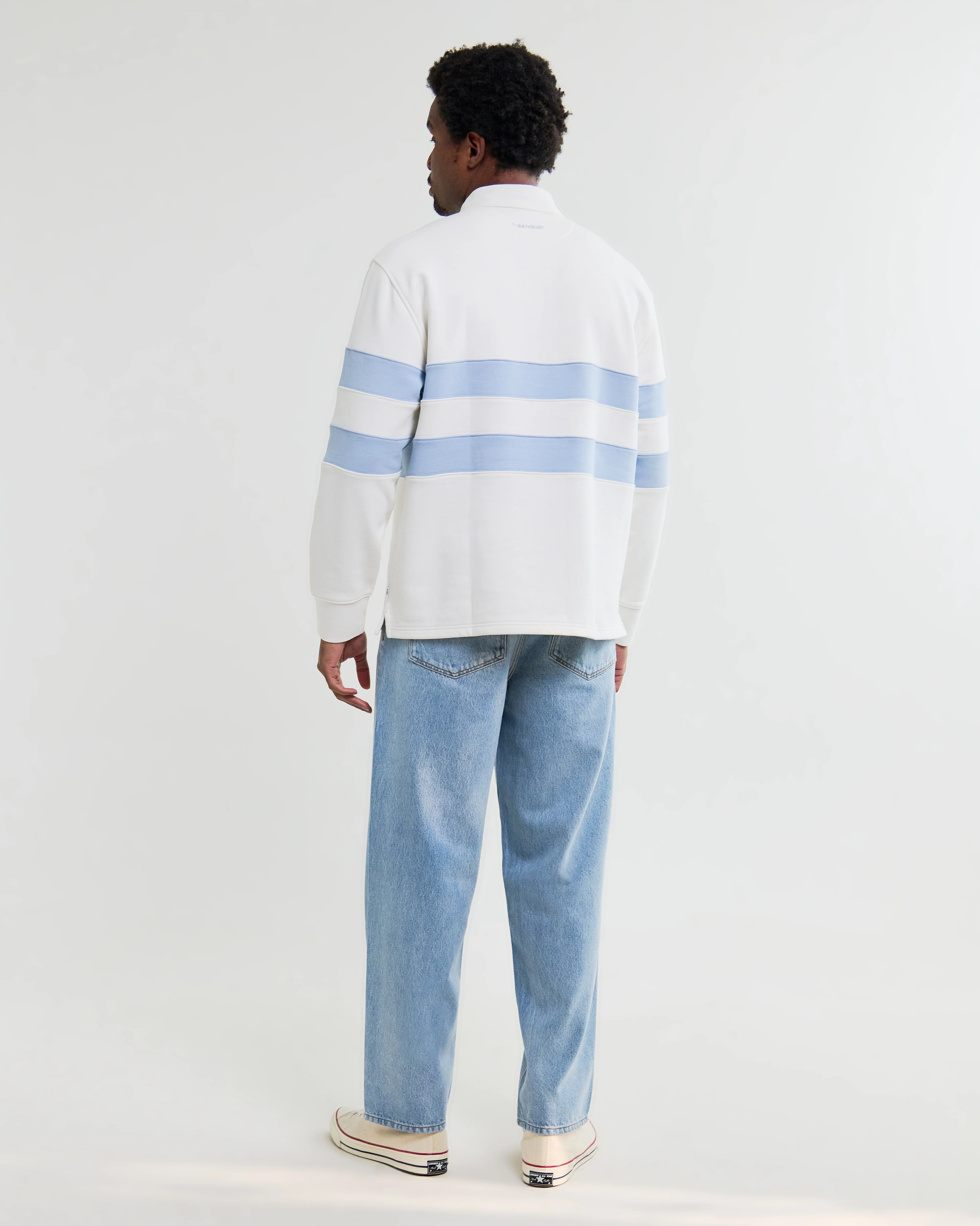 Rowhill - Ecru And Light Blue Stripe Loopback Rugby Shirt - Image 6