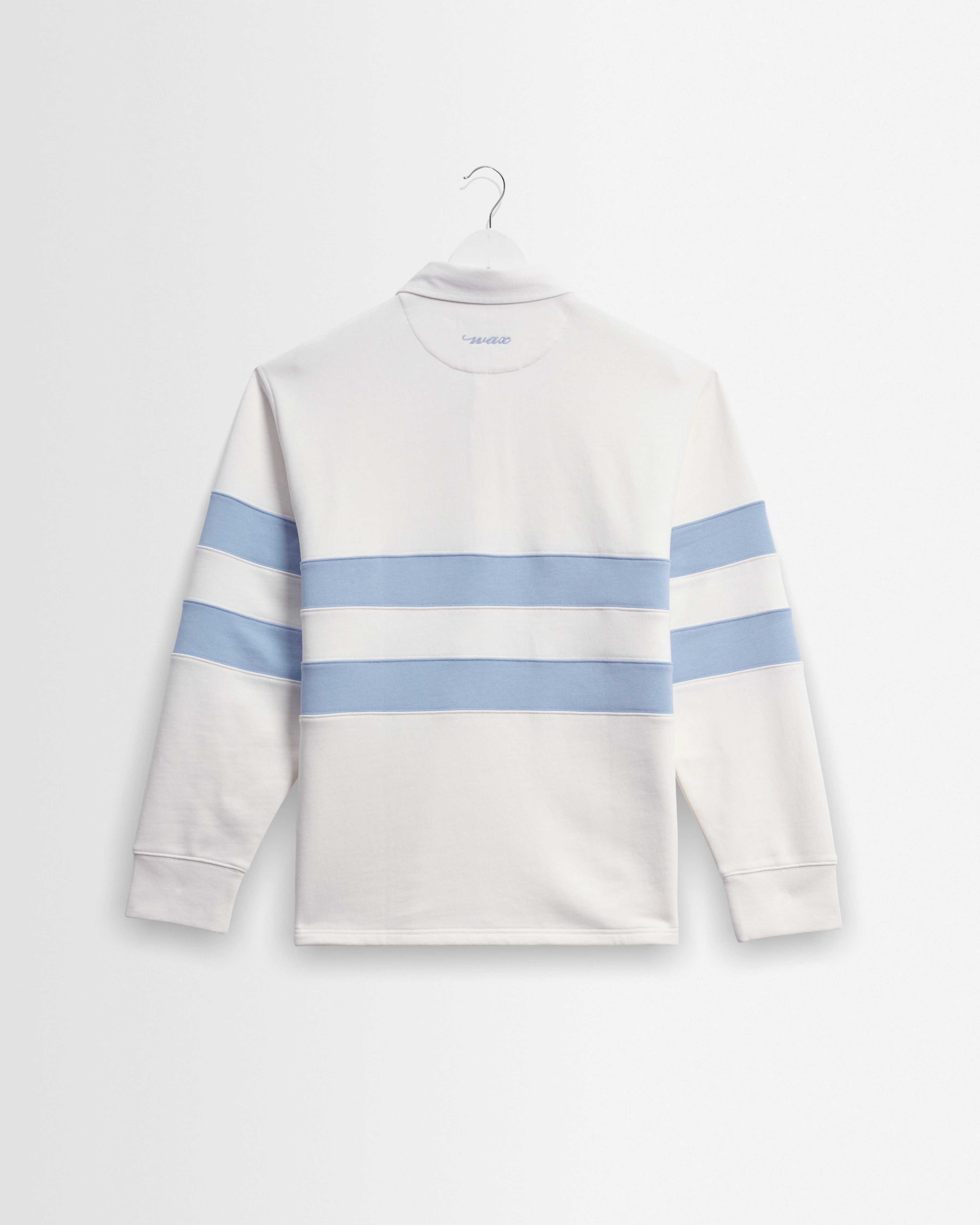 Rowhill - Ecru And Light Blue Stripe Loopback Rugby Shirt - Image 8
