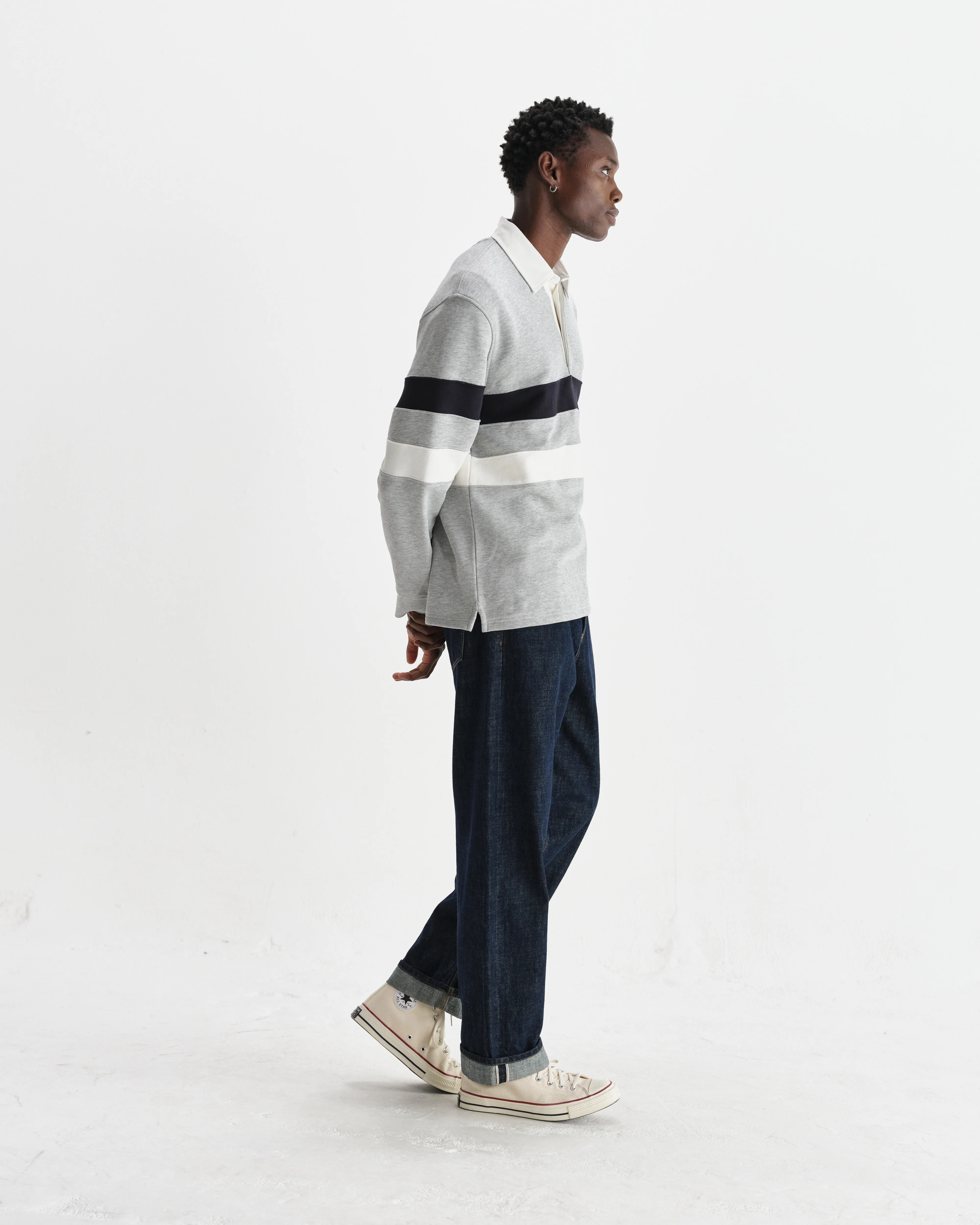 Rowhill - Grey Marl Stripe Panelled Loopback Rugby Shirt - Image 6