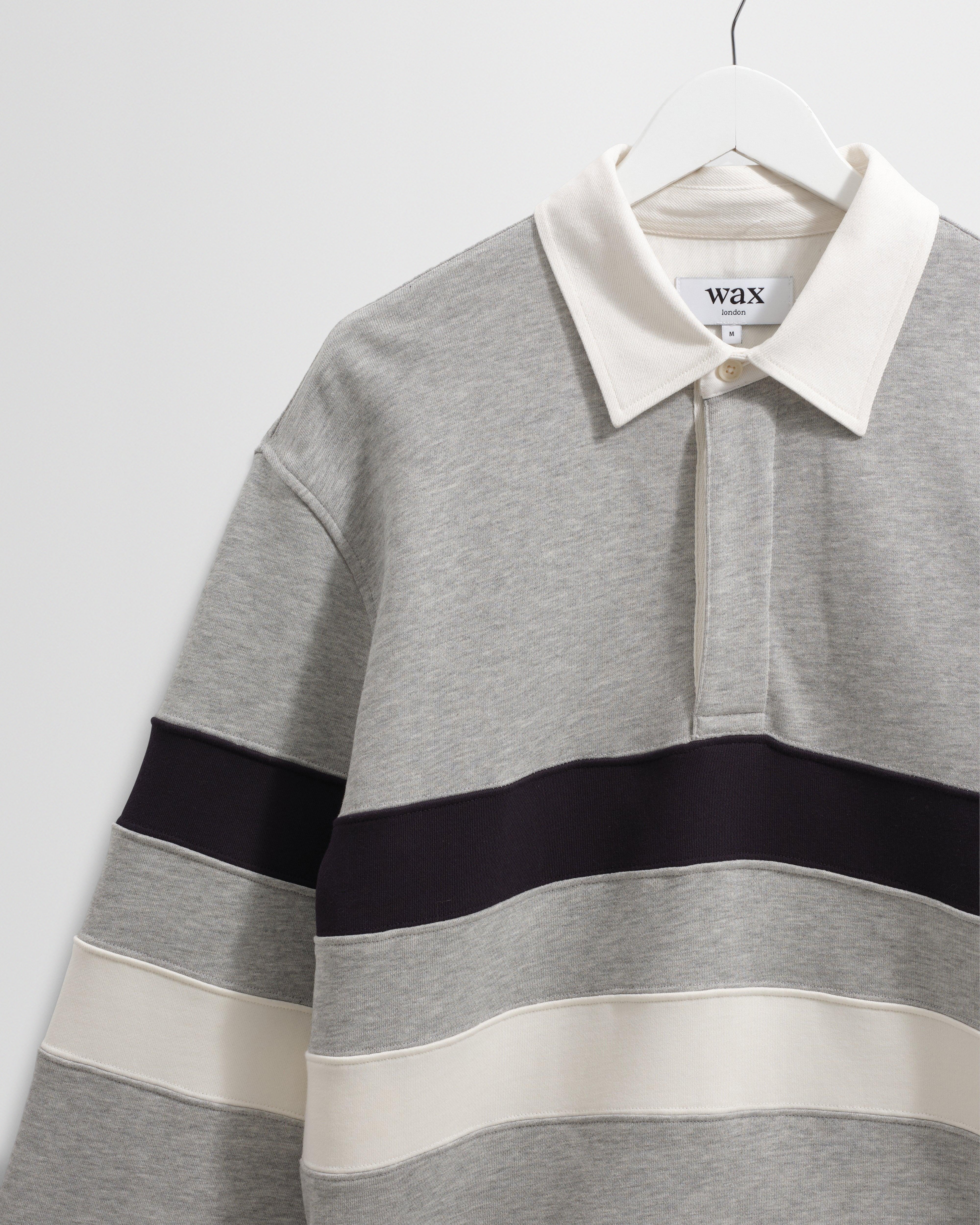 Rowhill - Grey Marl Stripe Panelled Loopback Rugby Shirt - Image 8