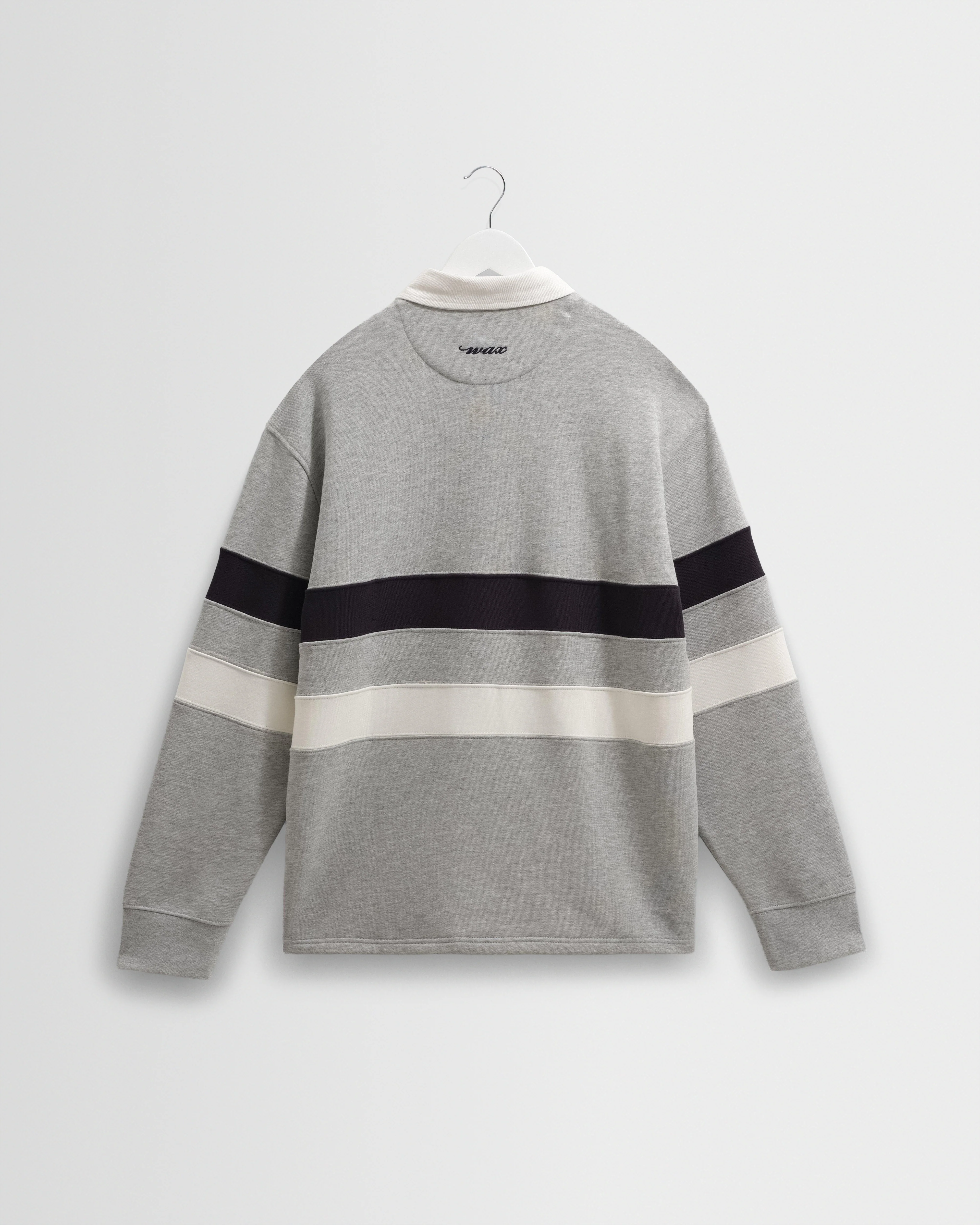 Rowhill - Grey Marl Stripe Panelled Loopback Rugby Shirt - Image 9