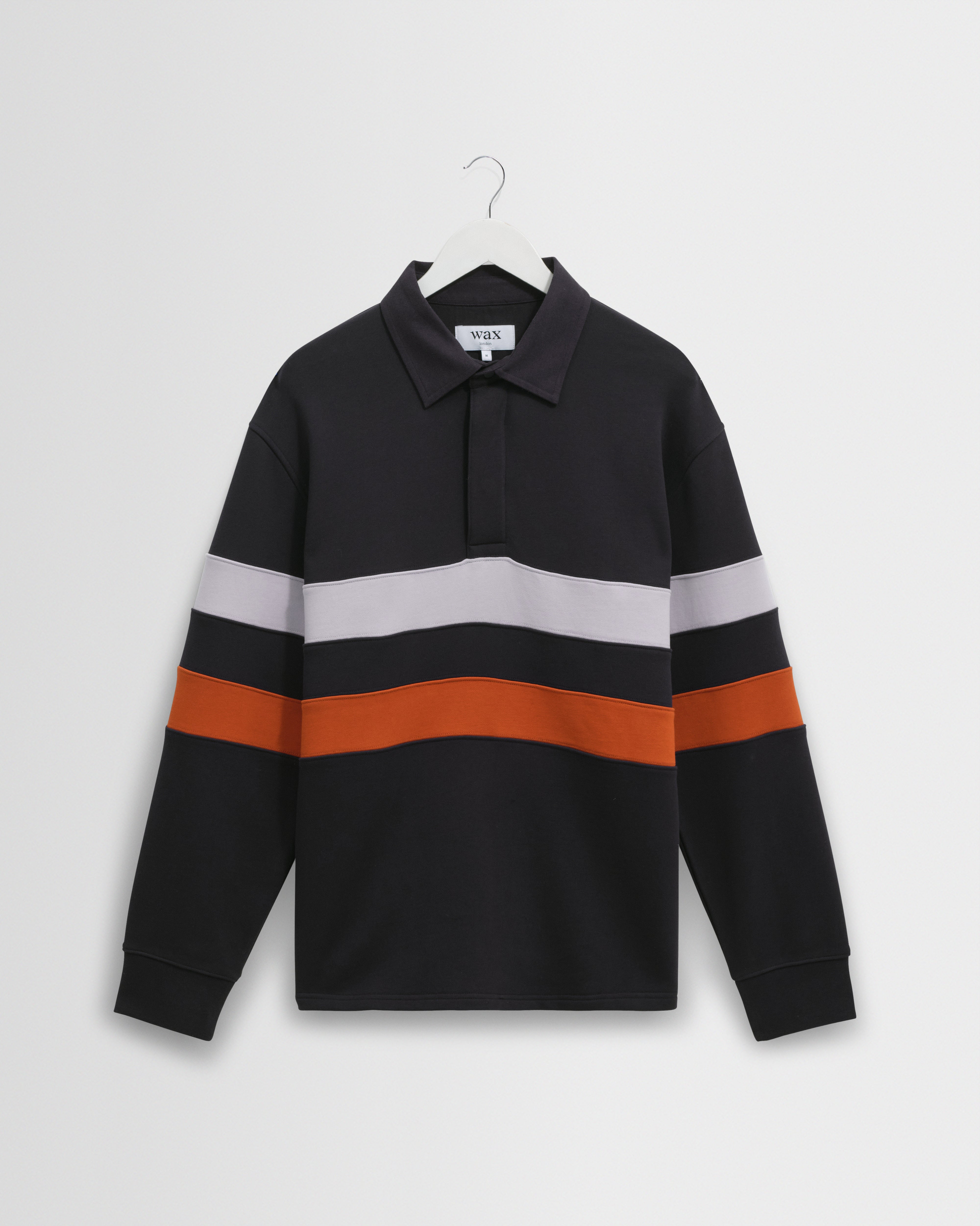 Rowhill - Navy Stripe Panelled Loopback Rugby Shirt
