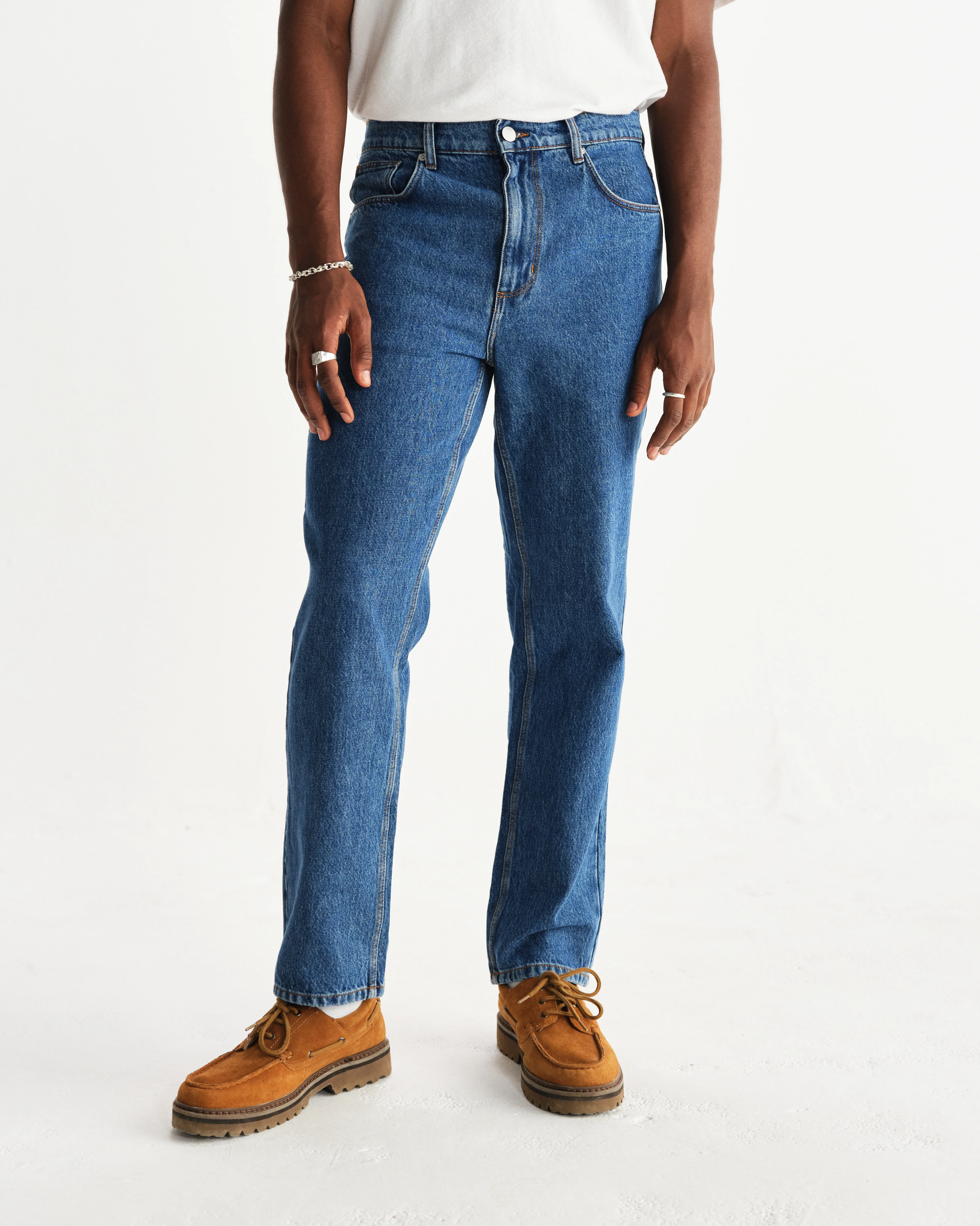 Russell - Mid Blue Straight Fit Denim Jeans - Image 3