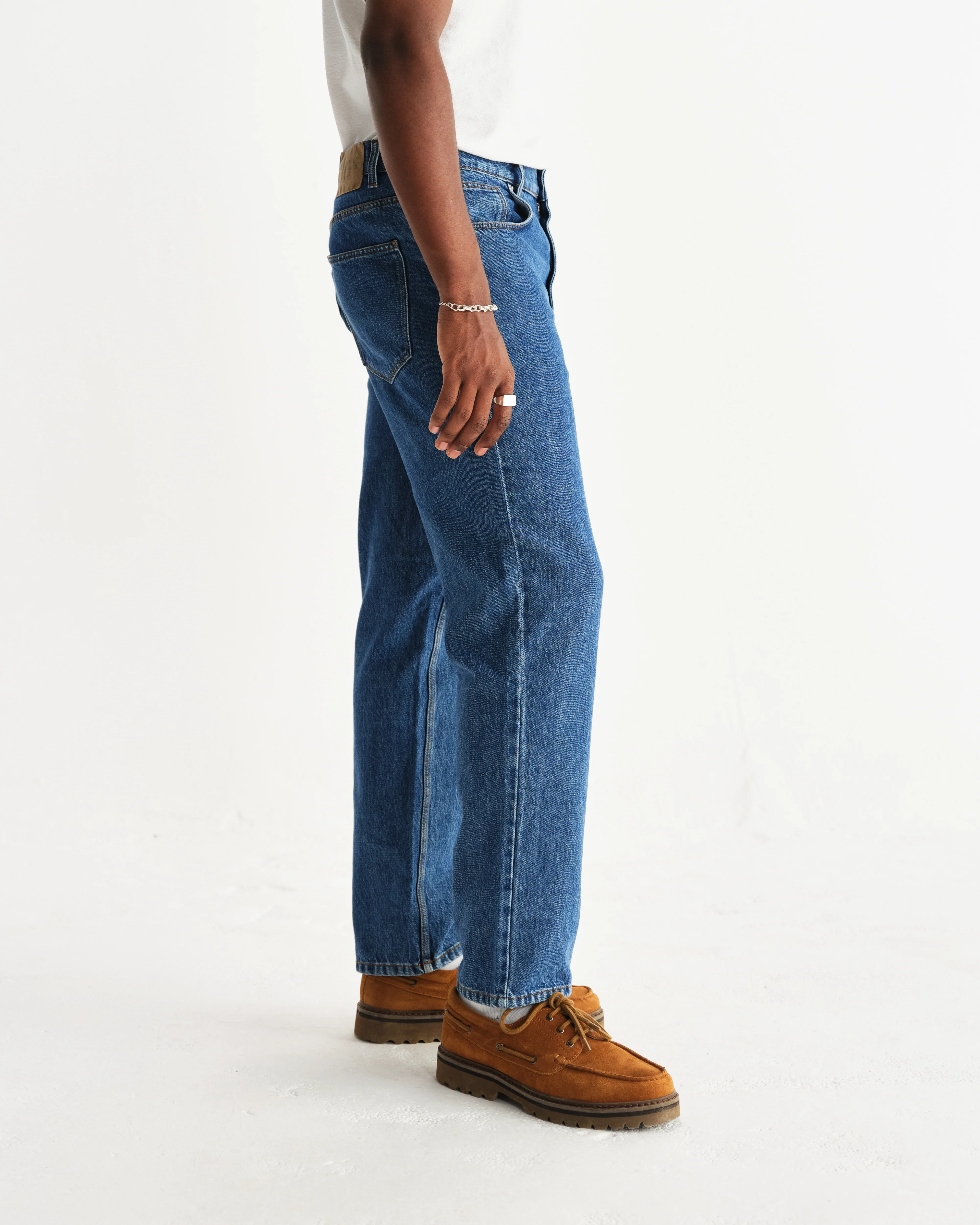 Russell - Mid Blue Straight Fit Denim Jeans - Image 4