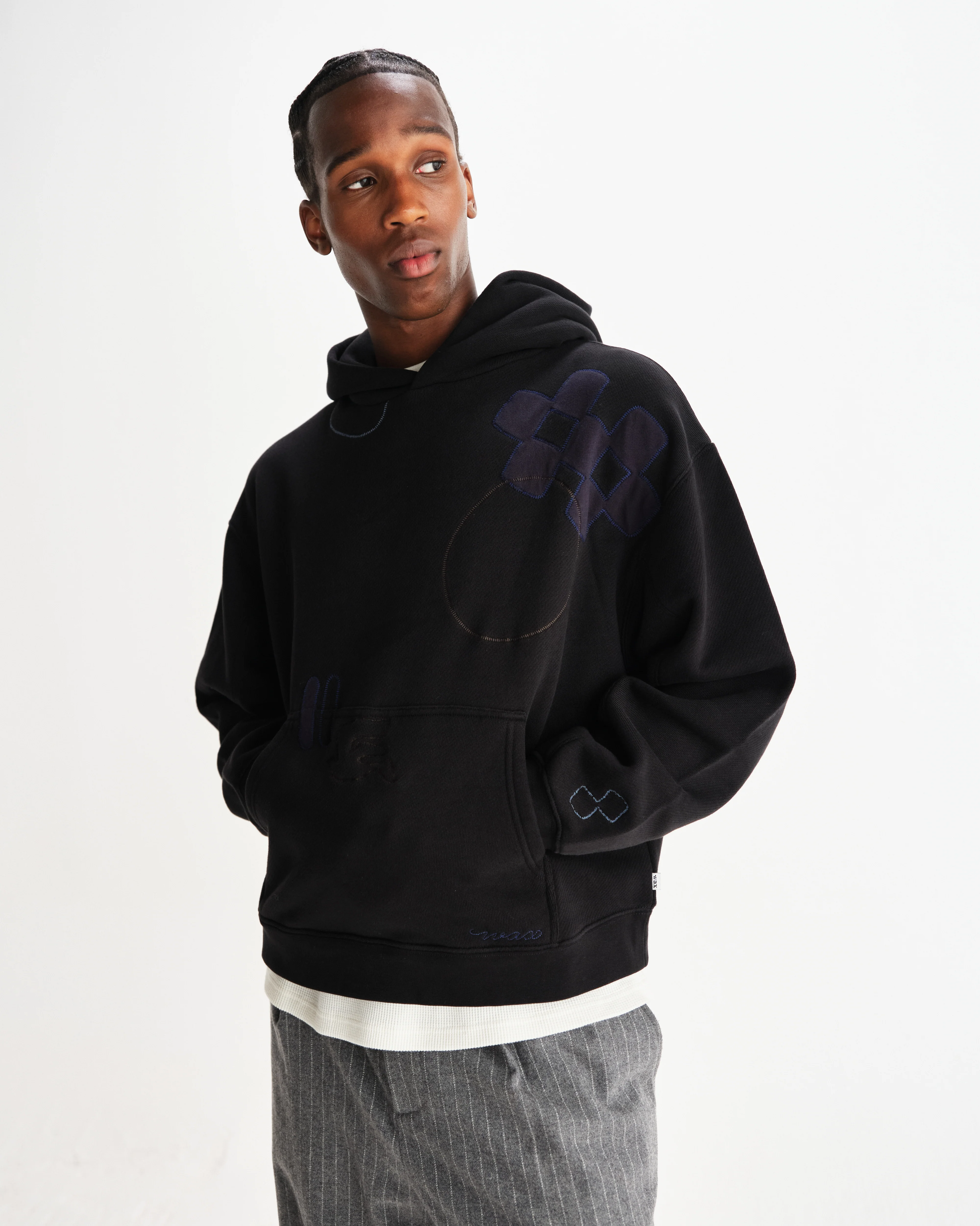 Rydal - Black Doodle Embroidered Loopback Cotton Hoodie - Image 2