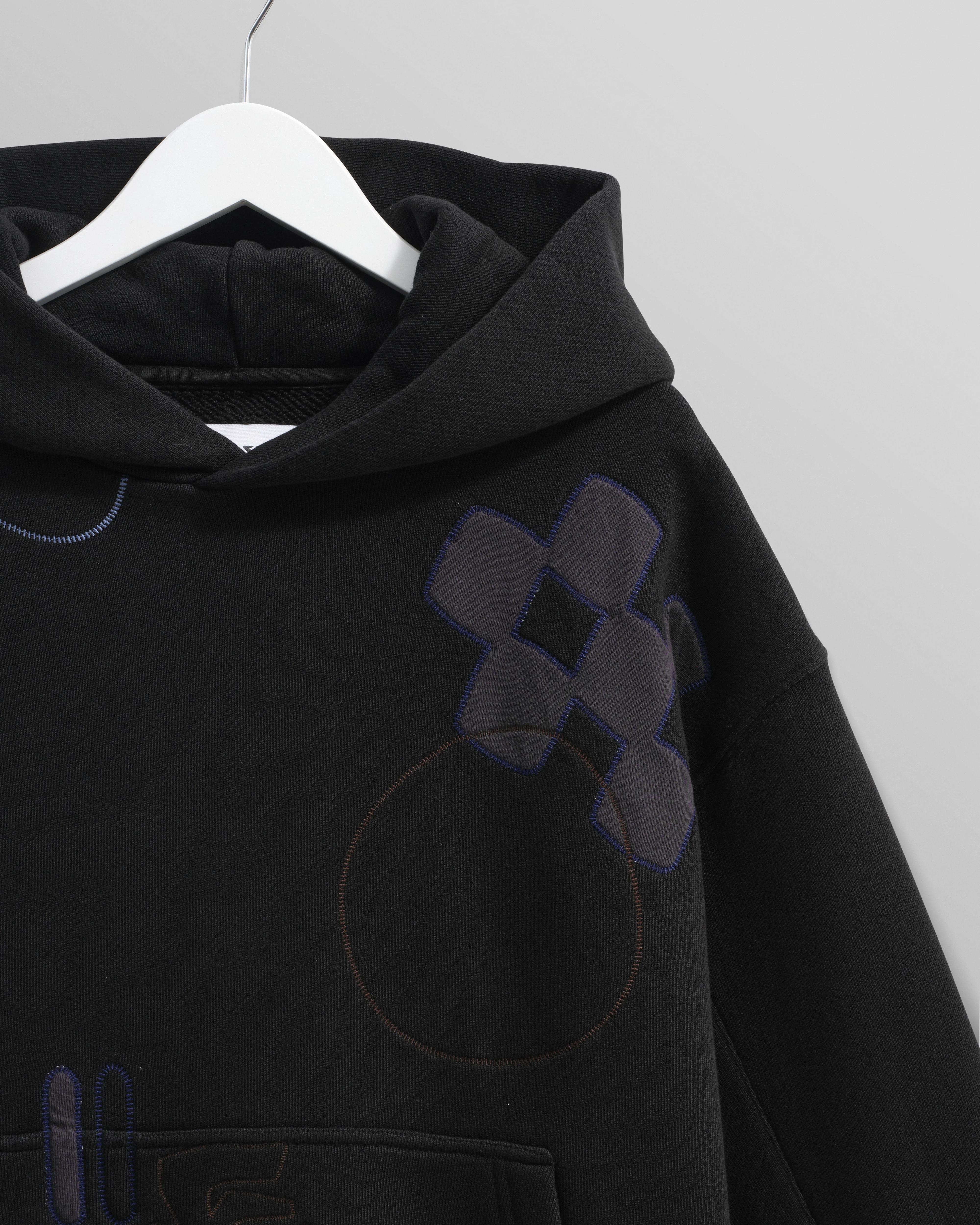 Rydal - Black Doodle Embroidered Loopback Cotton Hoodie - Image 7