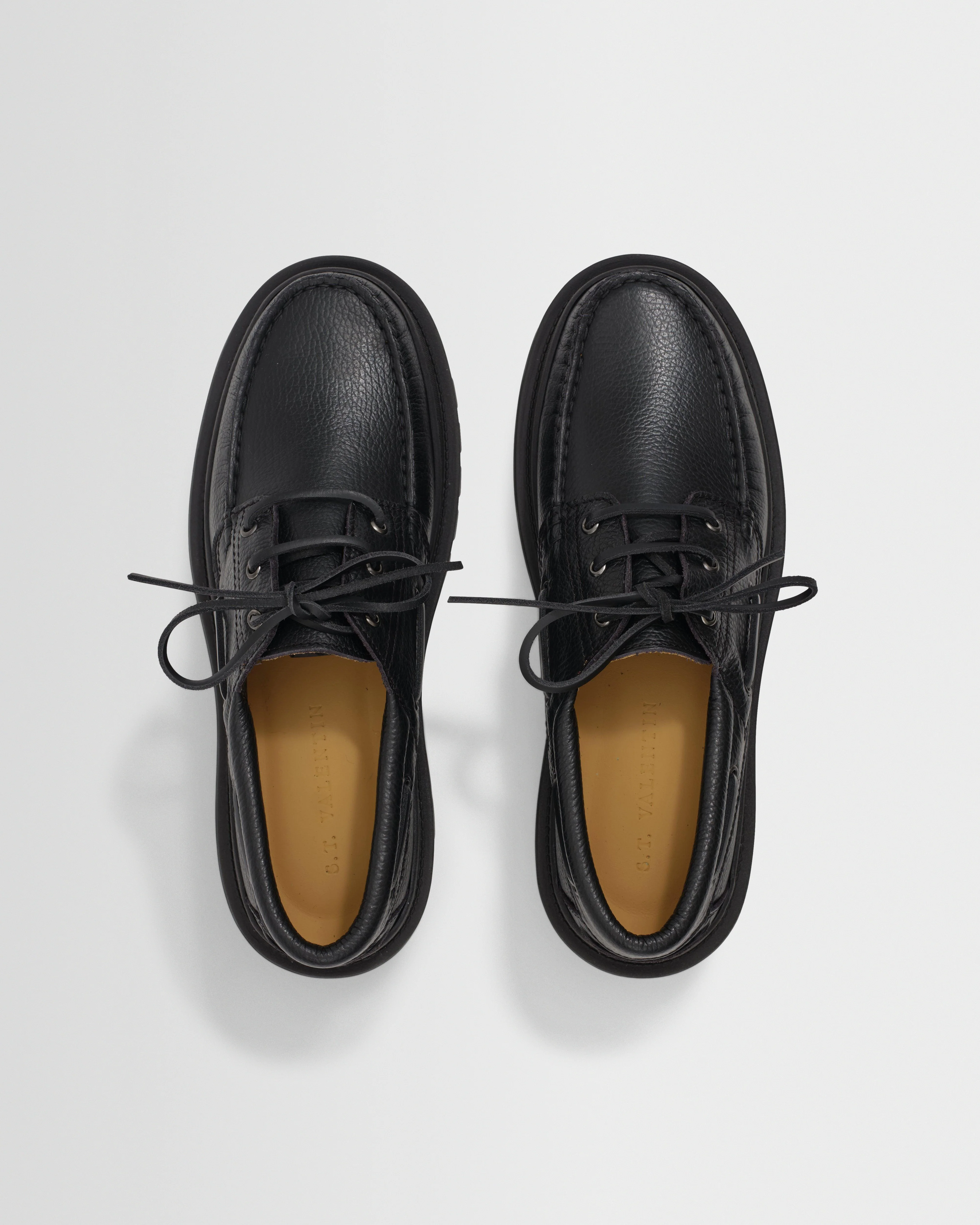 S.T. Valentin - Black Italian Leather Chunky Sole Boat Shoes - Image 2