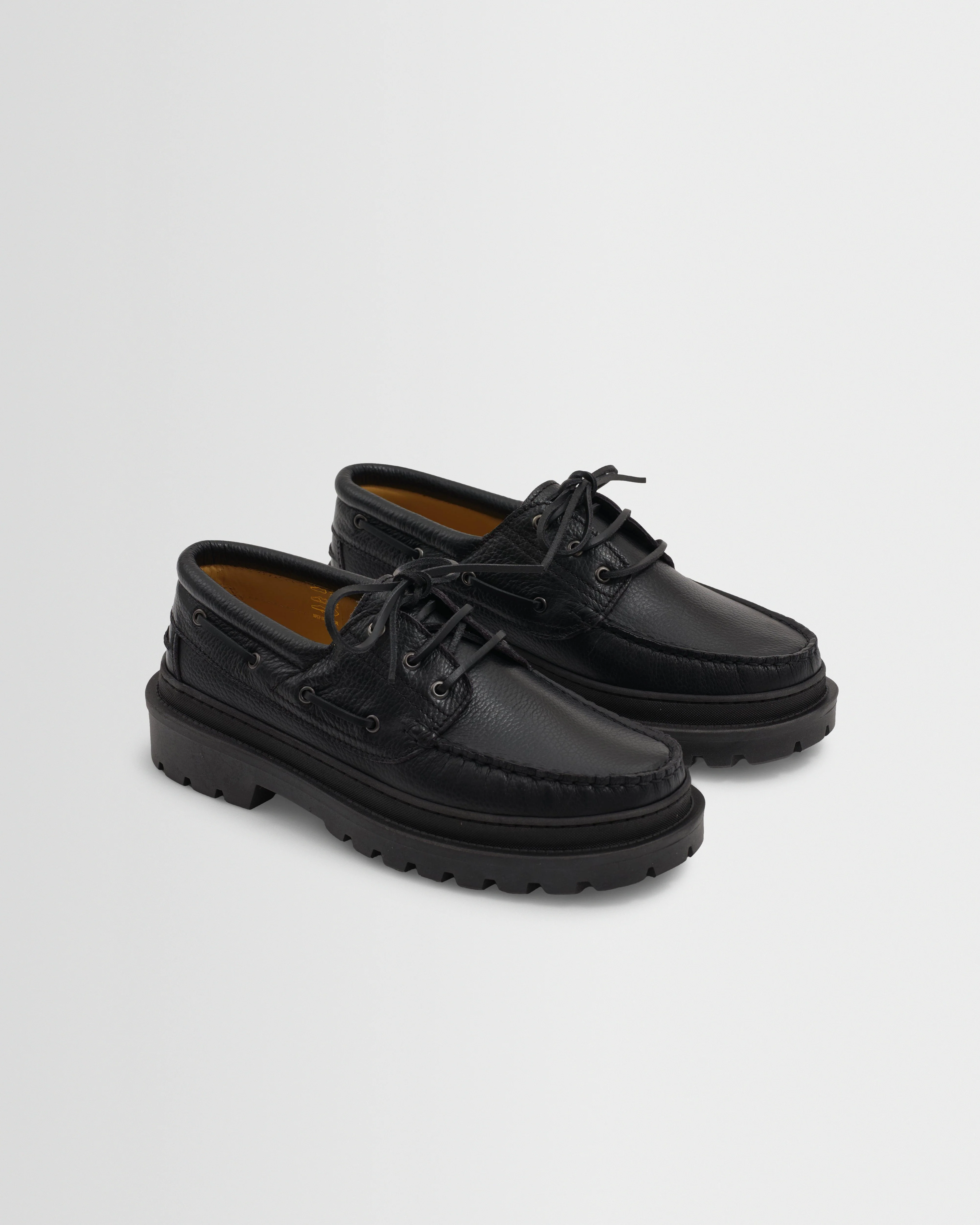 S.T. Valentin - Black Italian Leather Chunky Sole Boat Shoes - Image 4
