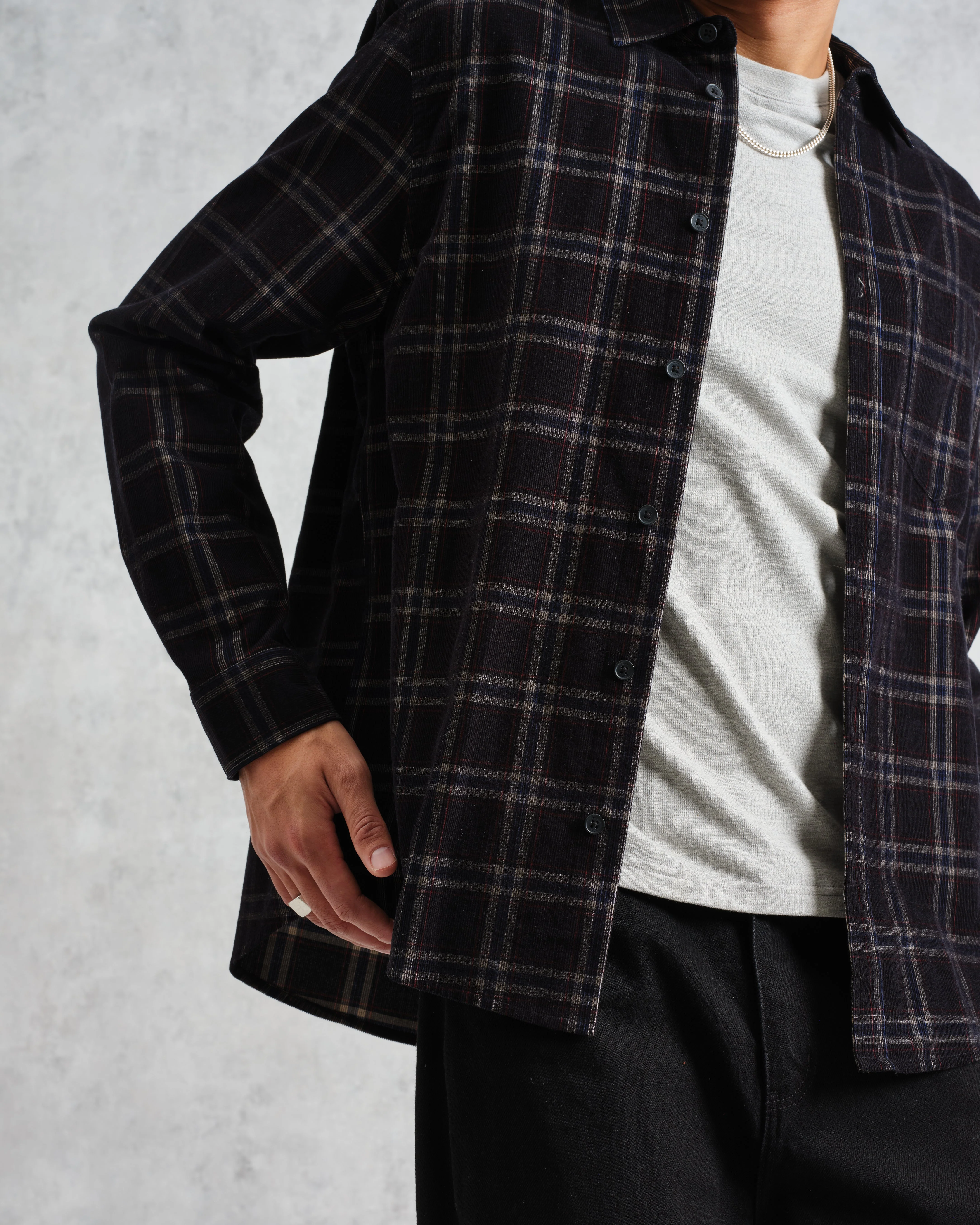 Shelly - Black Check Babycord Shirt - Image 3