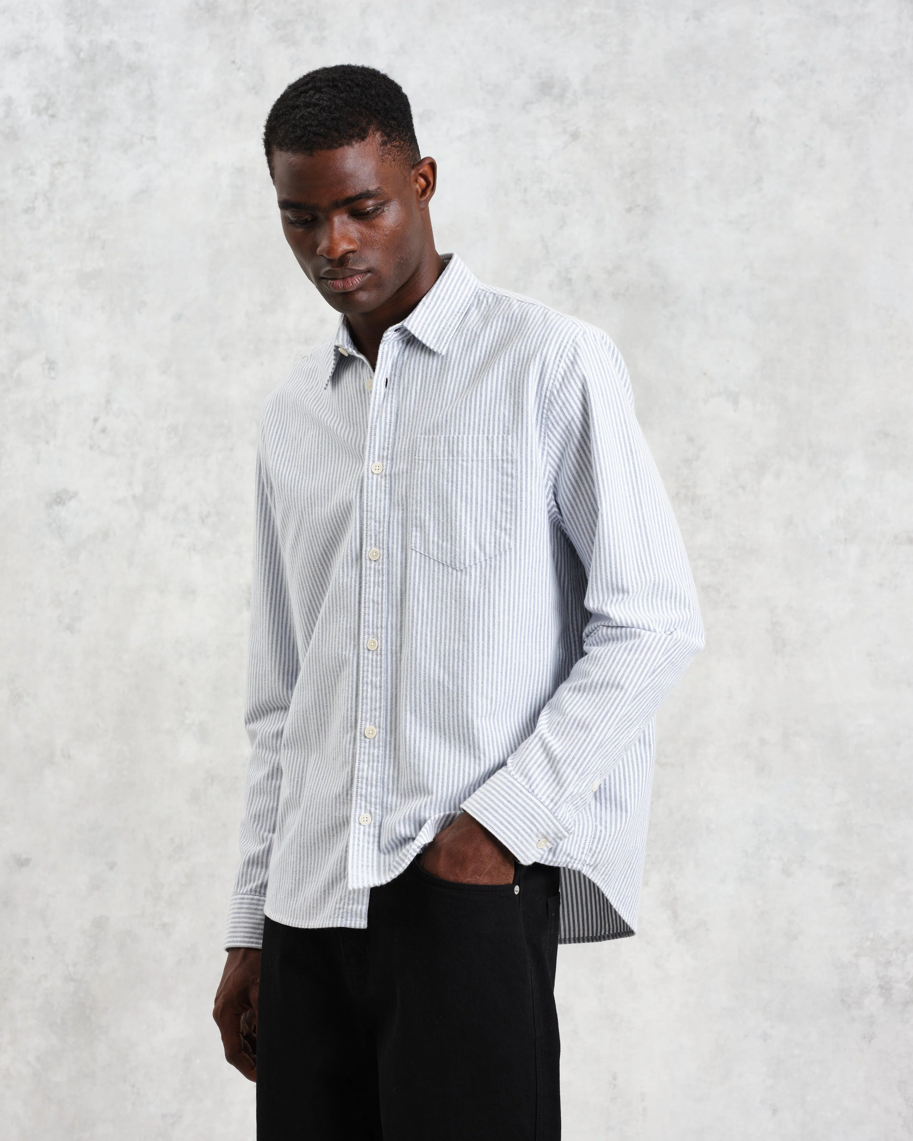 Shelly - Blue Brushed Oxford Stripe Shirt - Image 2