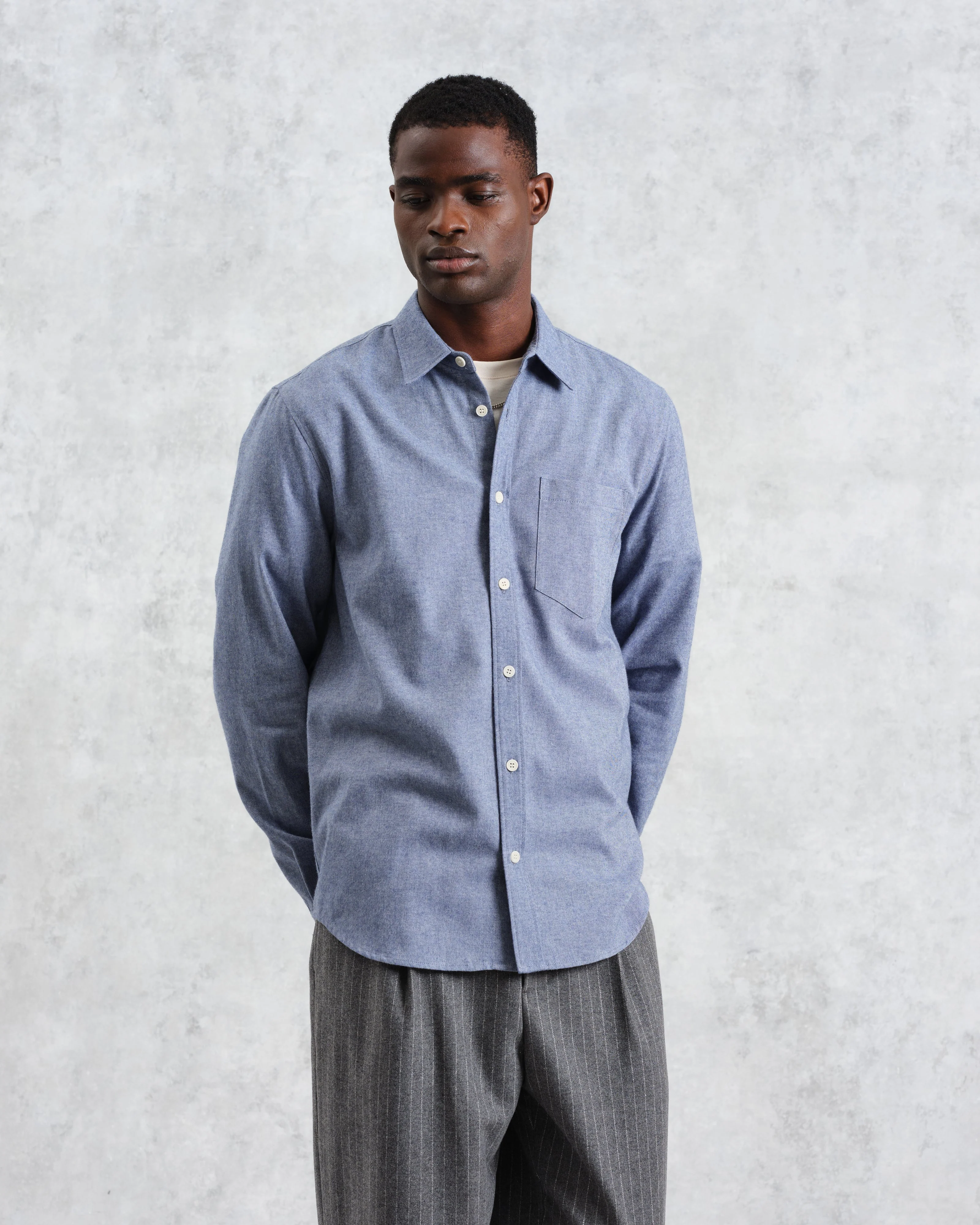 Shelly - Blue Plain Flannel Shirt - Image 2