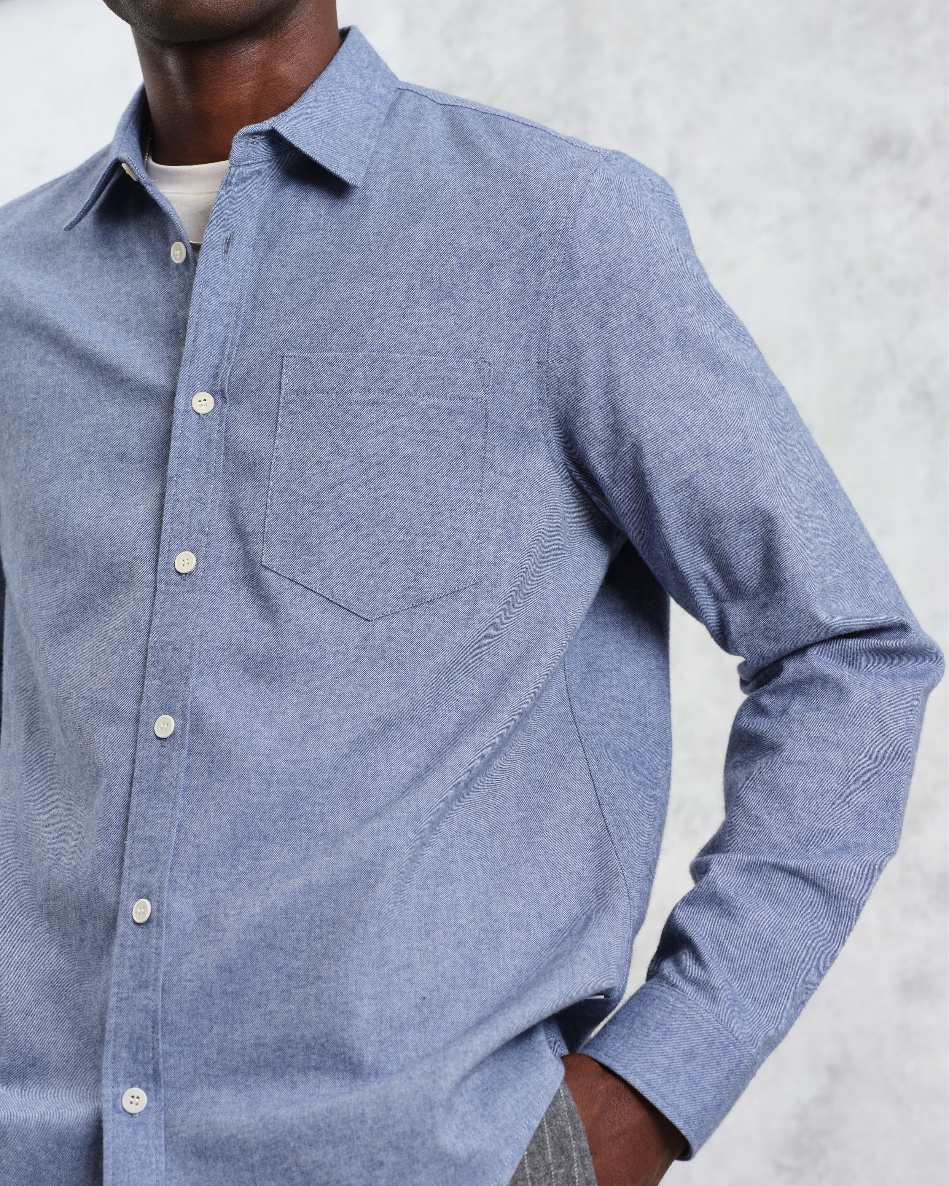Shelly - Blue Plain Flannel Shirt - Image 3