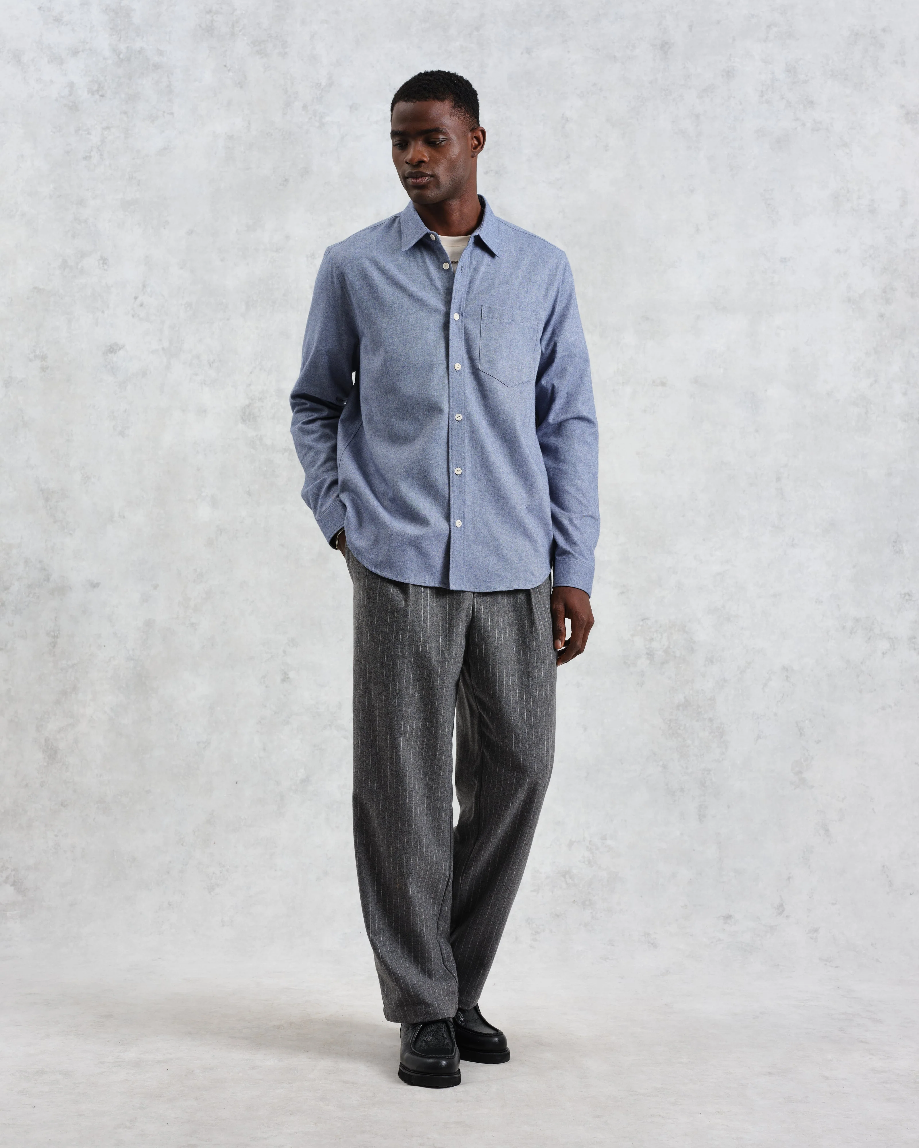 Shelly - Blue Plain Flannel Shirt - Image 4