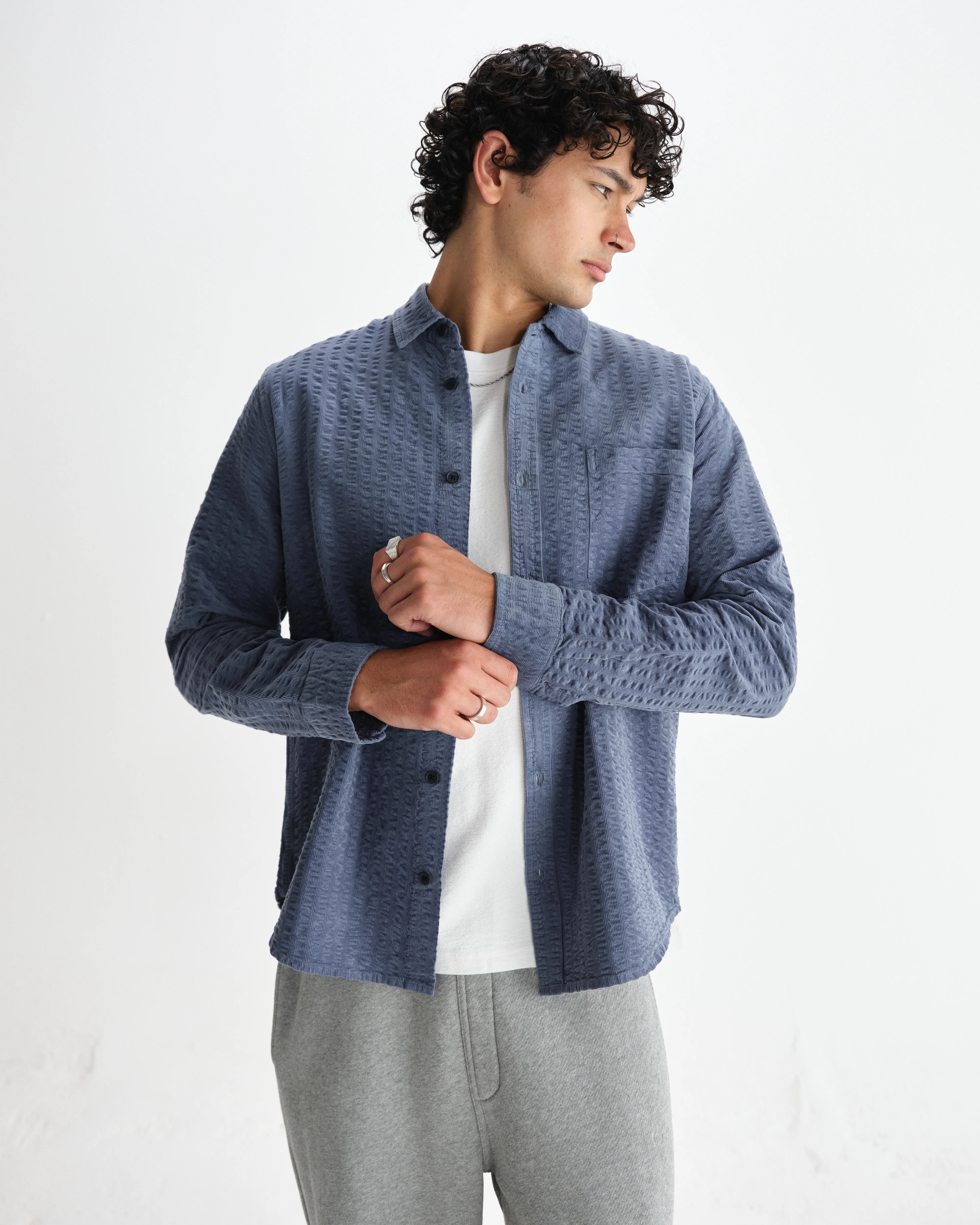 Shelly - Blue Seersucker Corduroy Shirt - Image 2