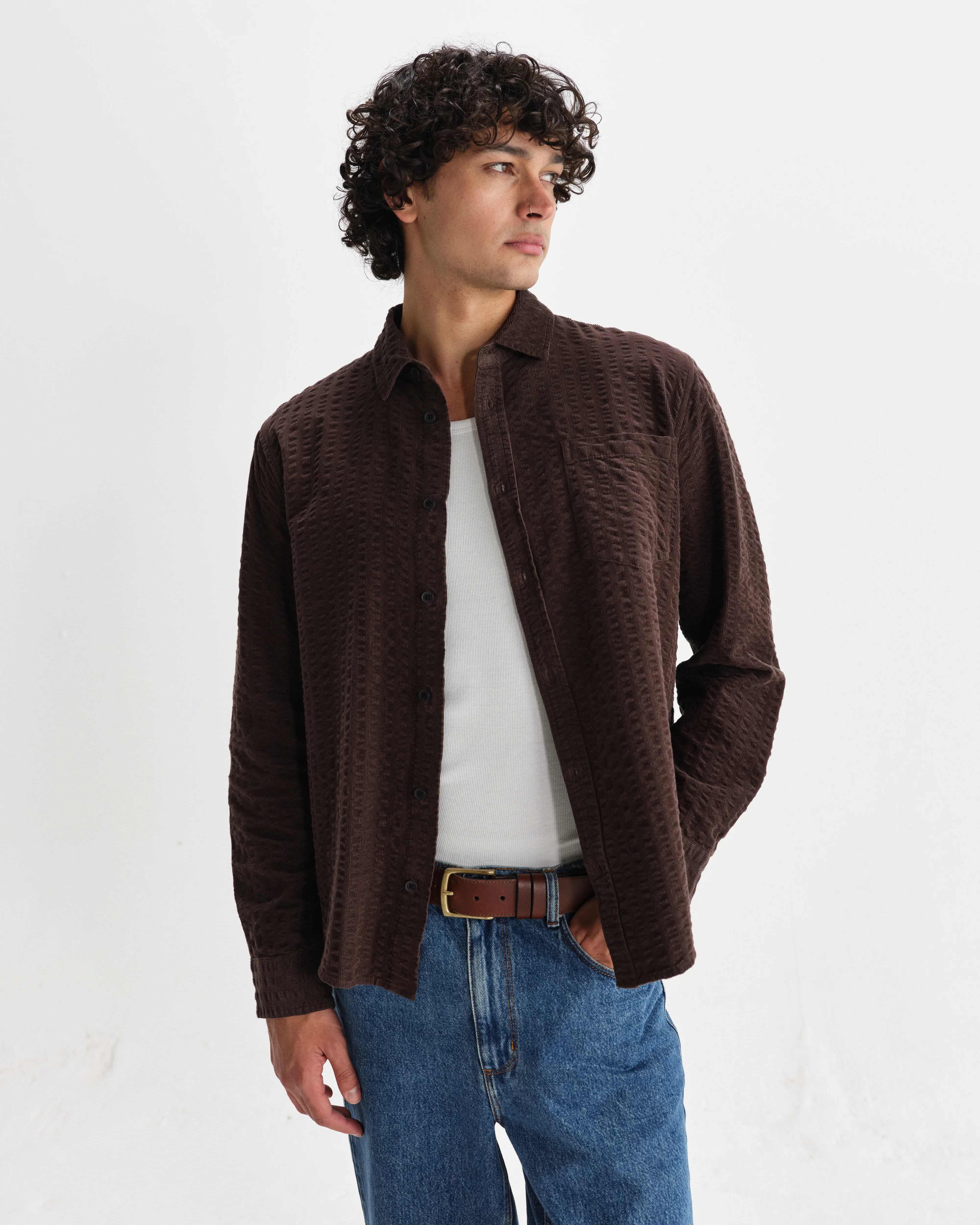 Shelly - Dark Brown Seersucker Corduroy Shirt - Image 2