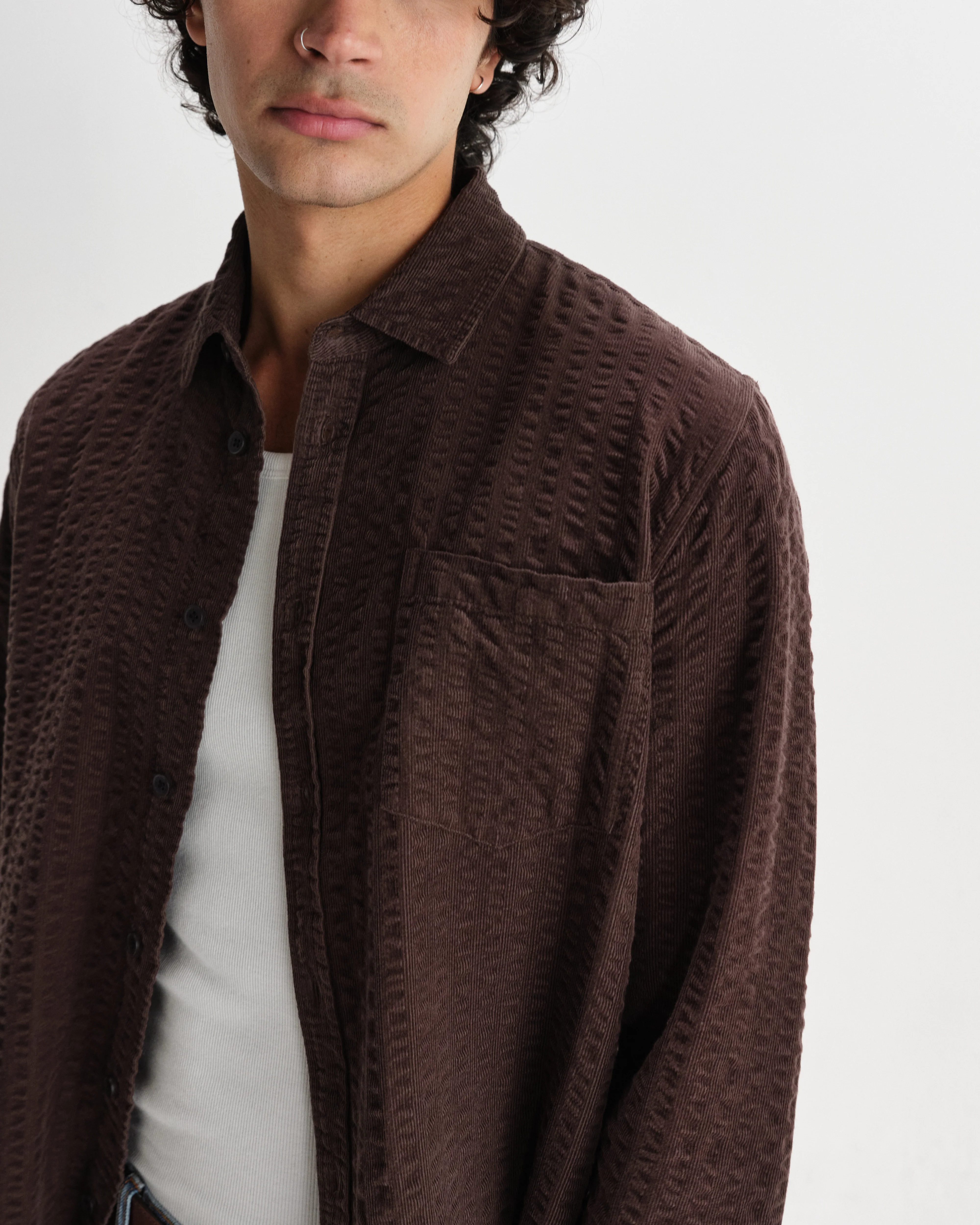 Shelly - Dark Brown Seersucker Corduroy Shirt - Image 3