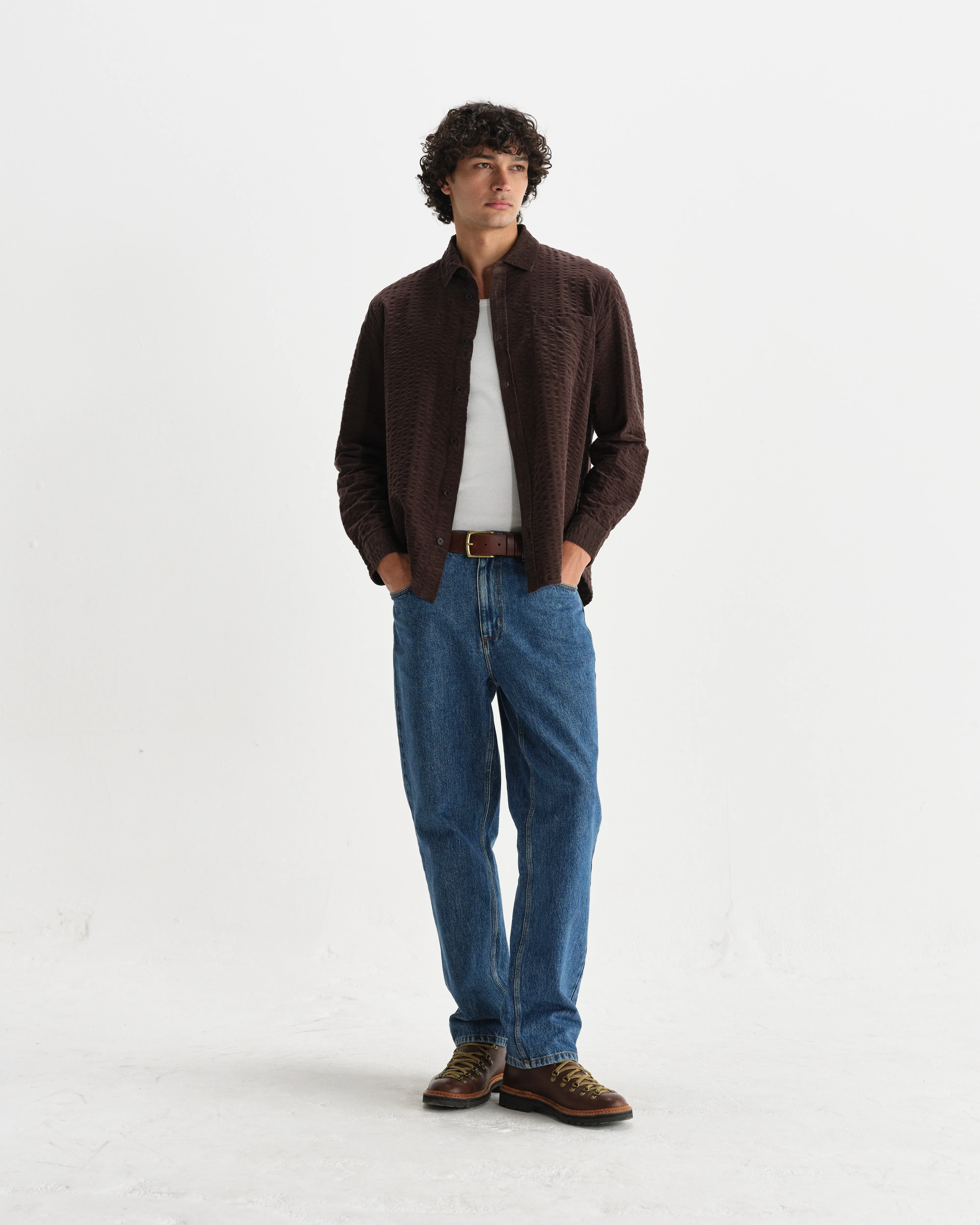 Shelly - Dark Brown Seersucker Corduroy Shirt - Image 4
