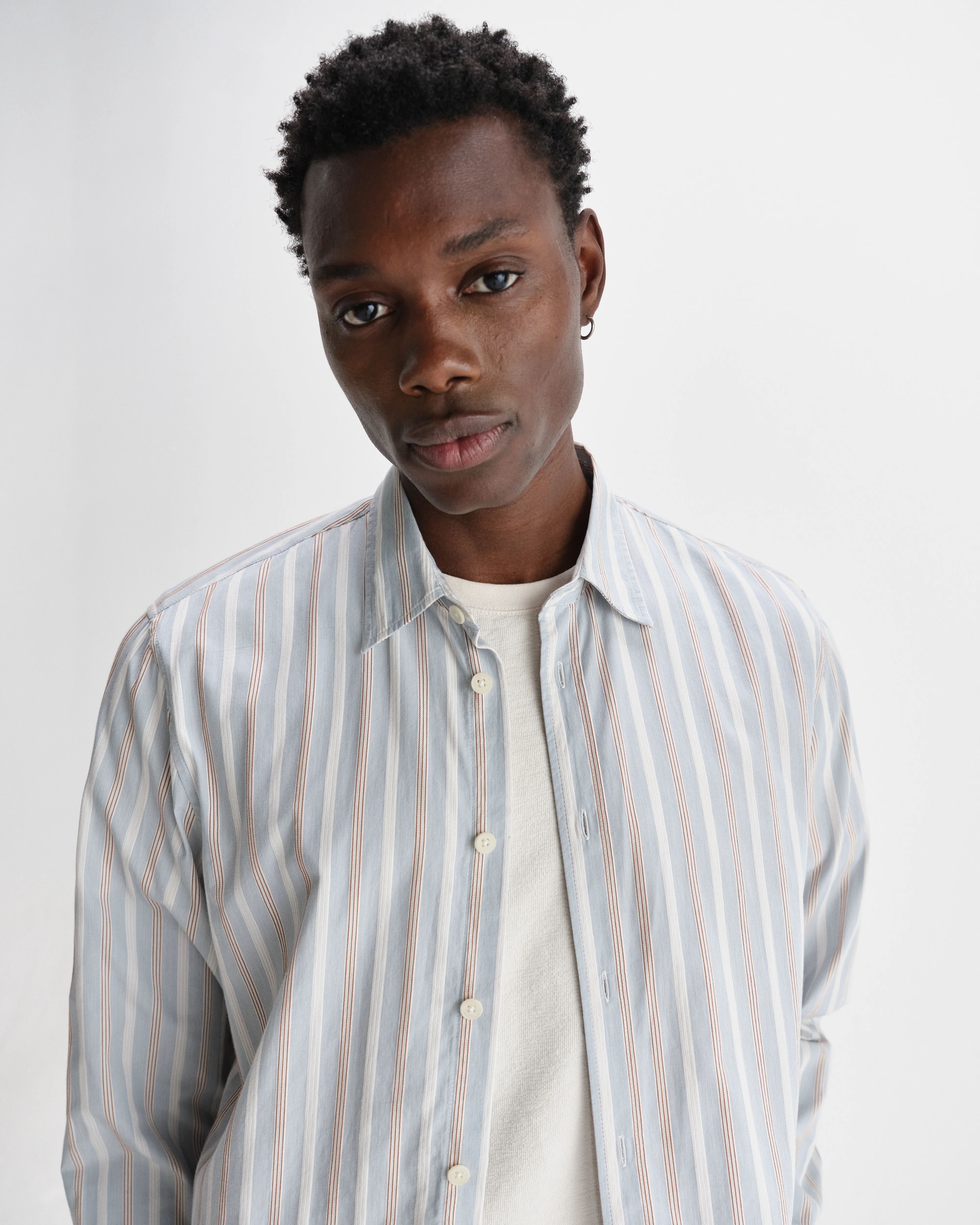 Shelly - Light Blue Dobby Stripe Cotton Shirt - Image 3