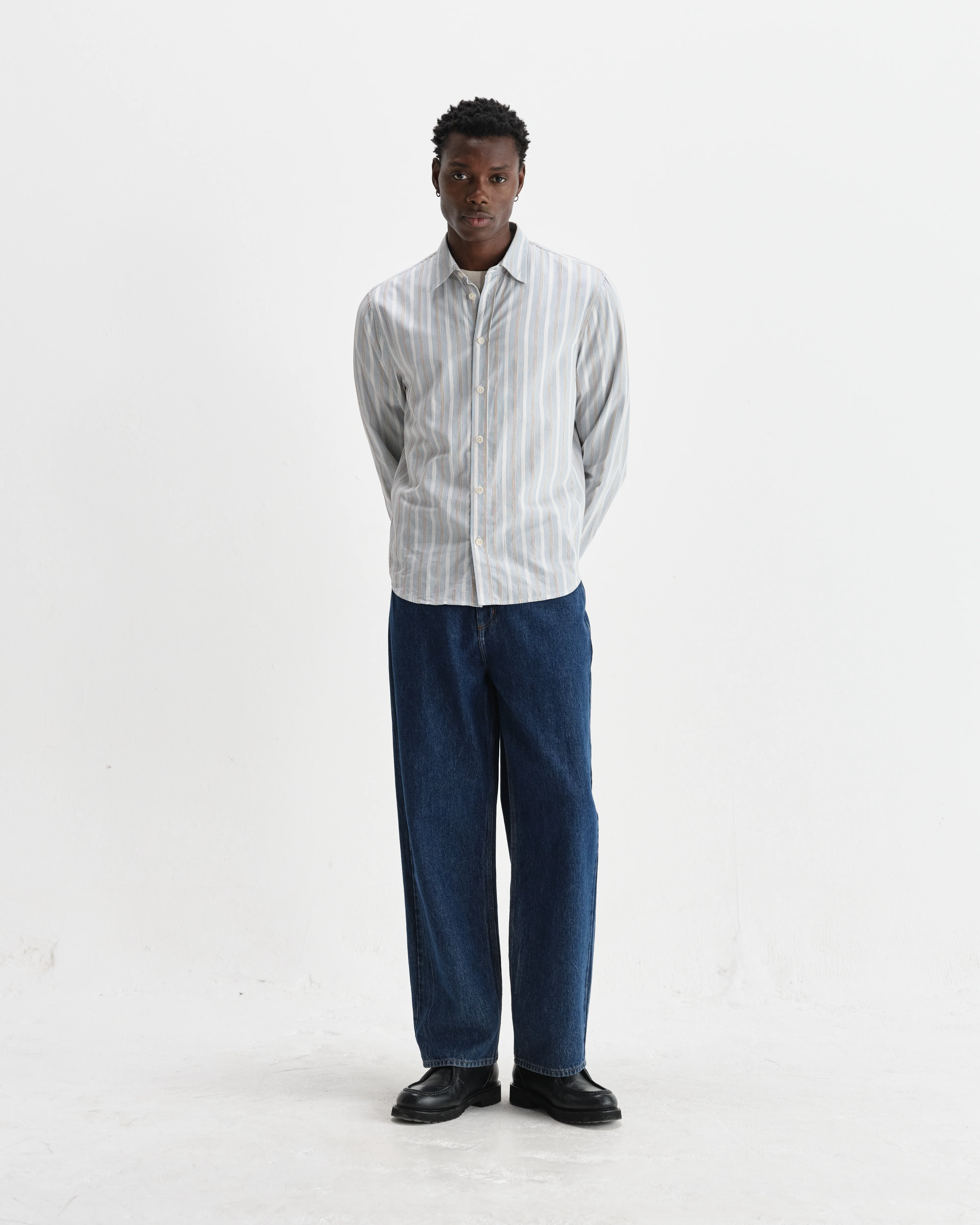 Shelly - Light Blue Dobby Stripe Cotton Shirt - Image 4