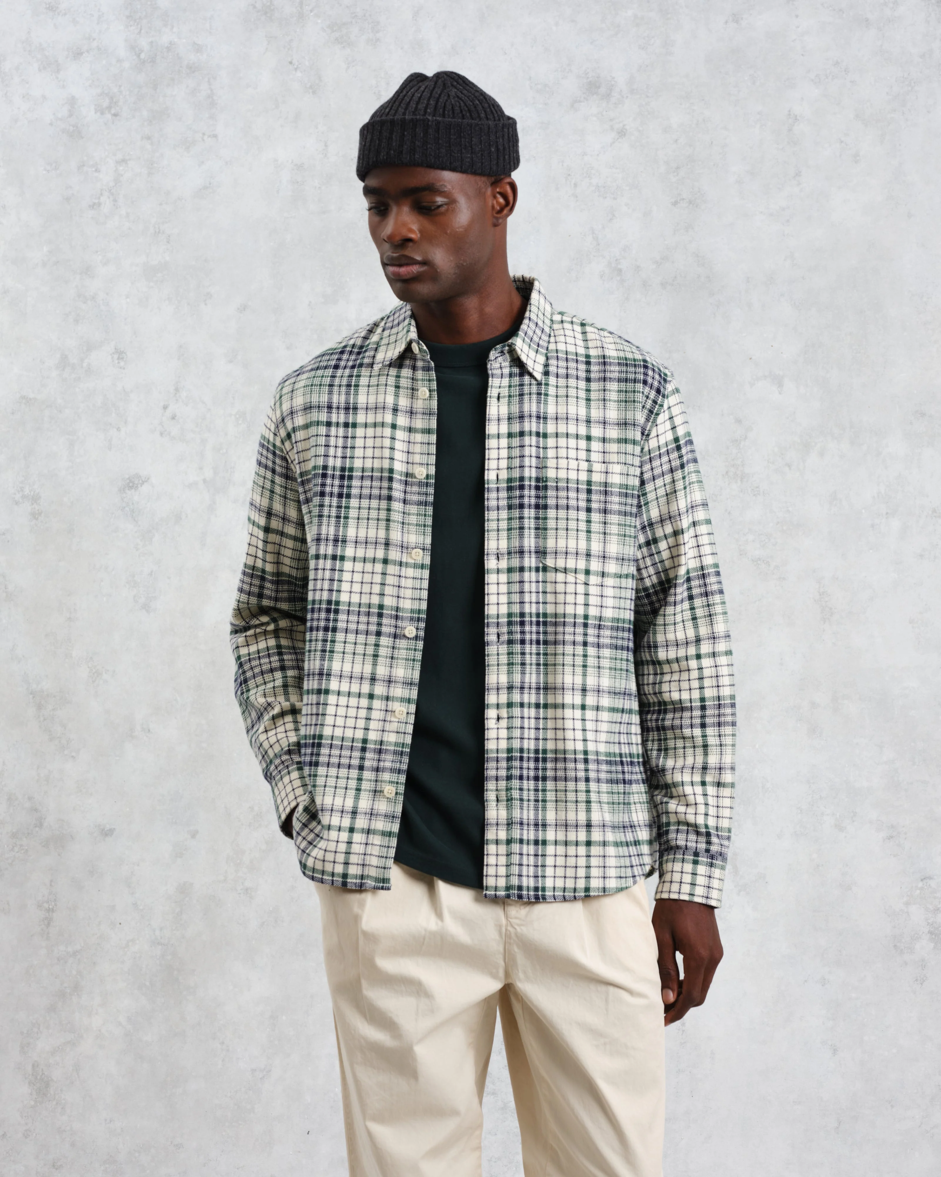 Shelly - Navy And Green Check Flannel Shirt - Image 2
