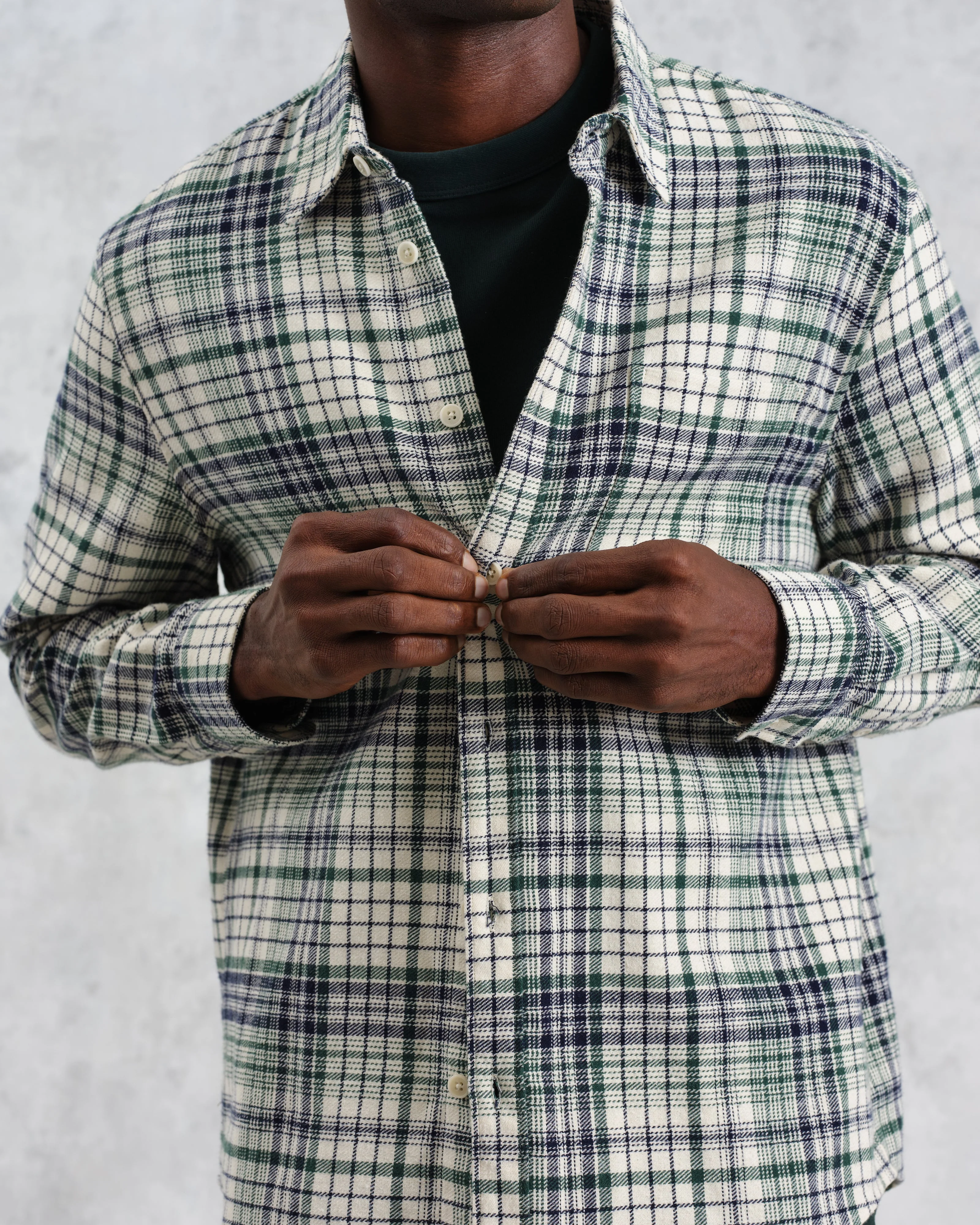 Shelly - Navy And Green Check Flannel Shirt - Image 3