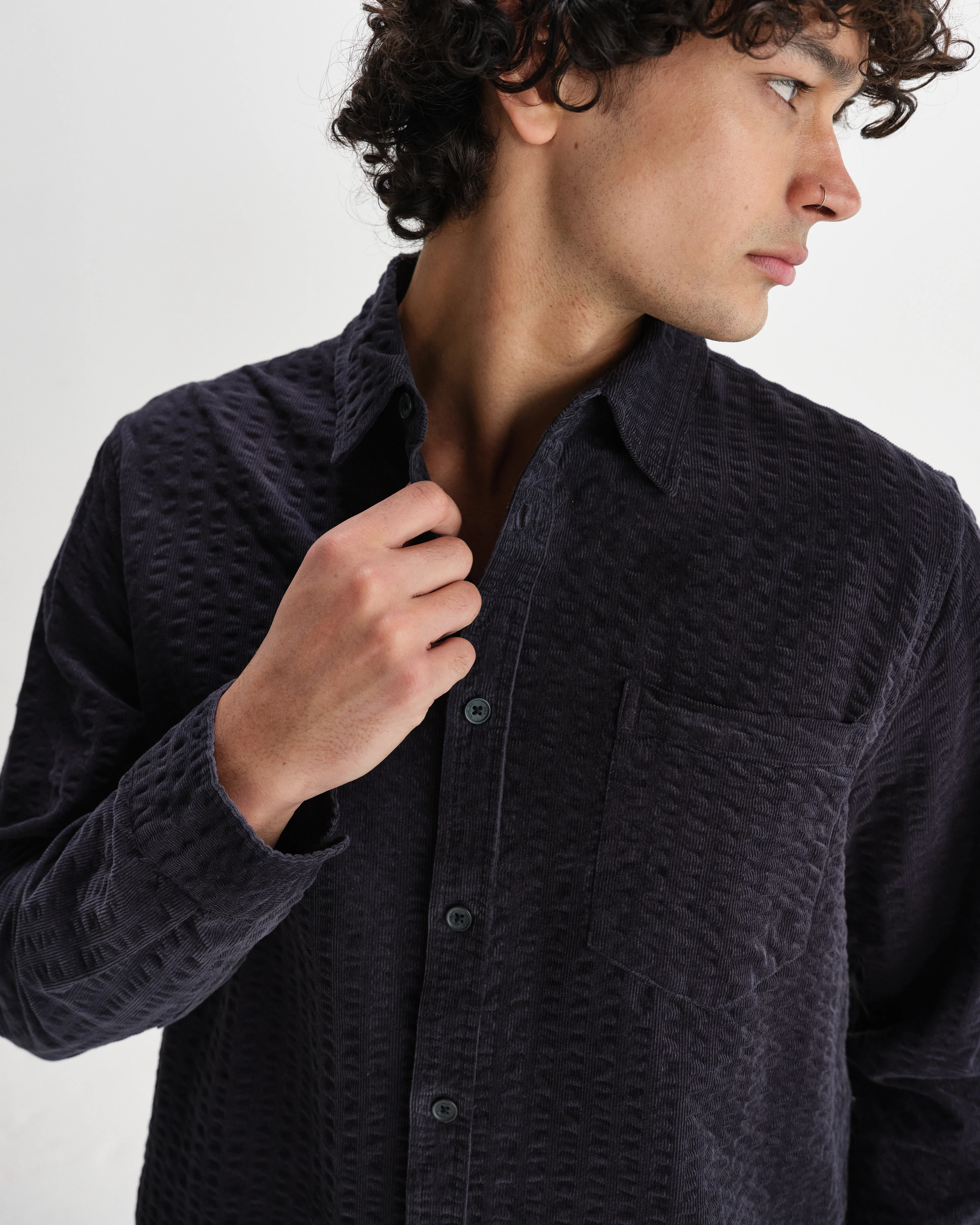 Shelly - Navy Seersucker Corduroy Shirt - Image 3