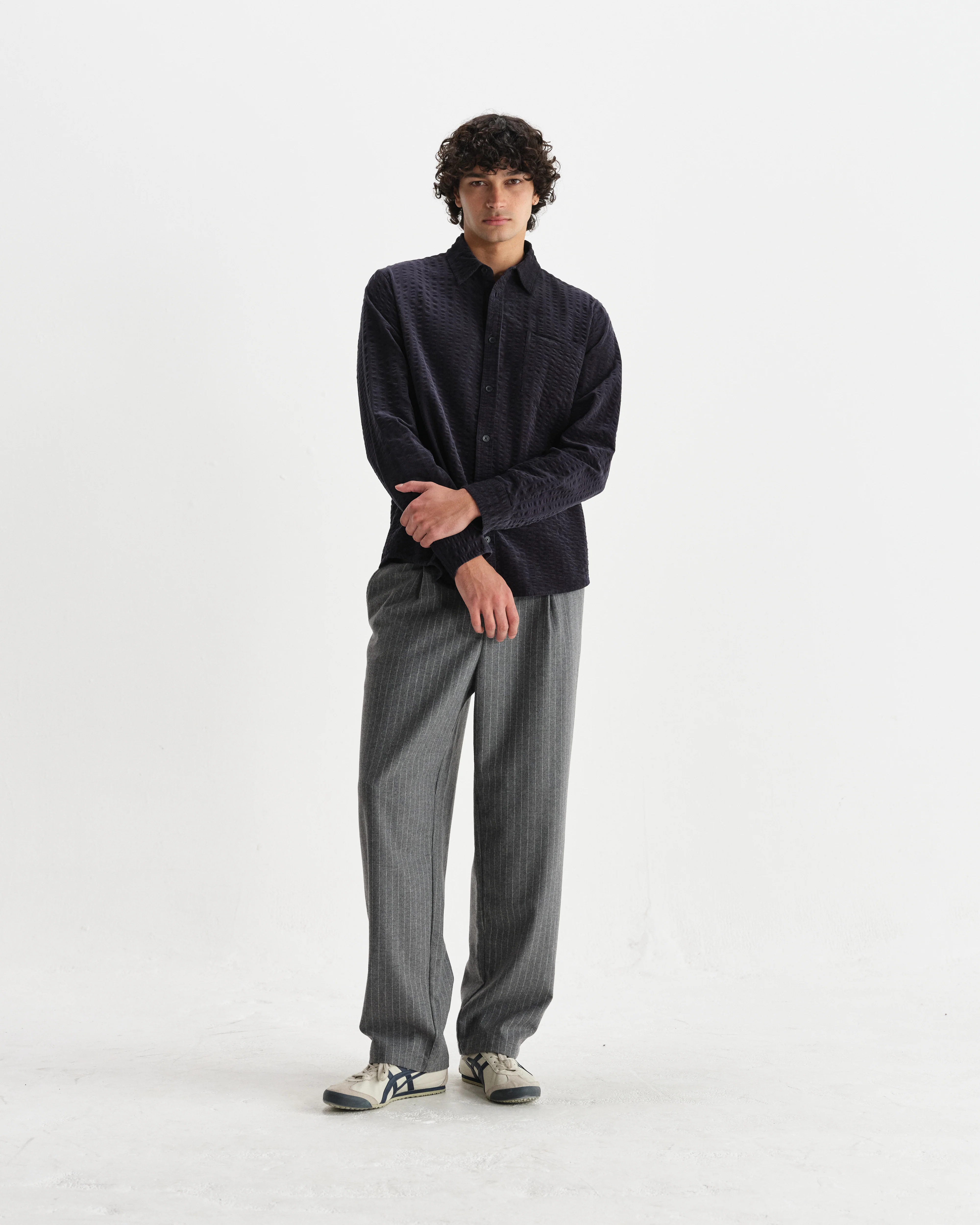 Shelly - Navy Seersucker Corduroy Shirt - Image 4